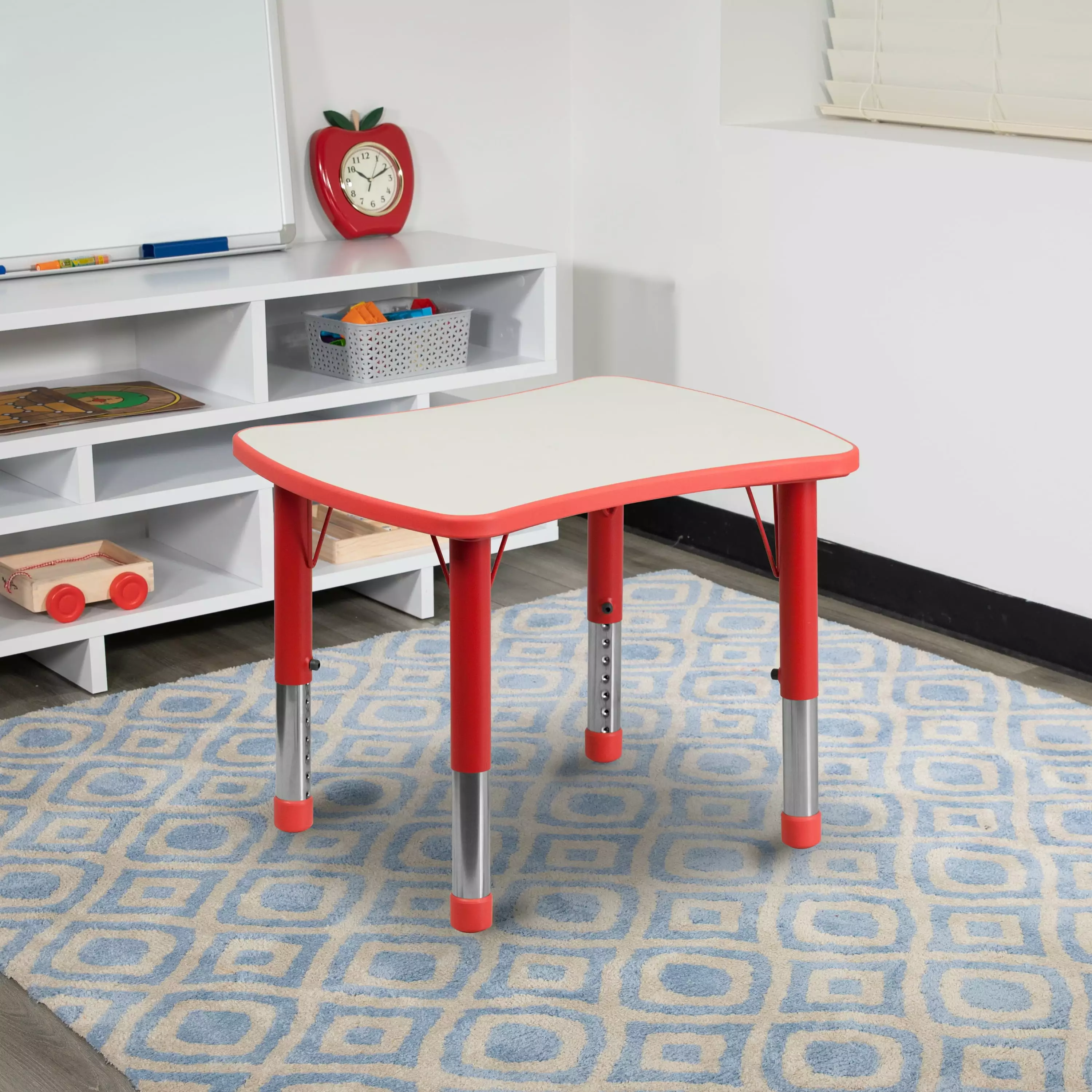 Flash Furniture 21.875''W x 26.625''L Rectangular Red Plastic Height Adjustable Activity Table with Grey Top