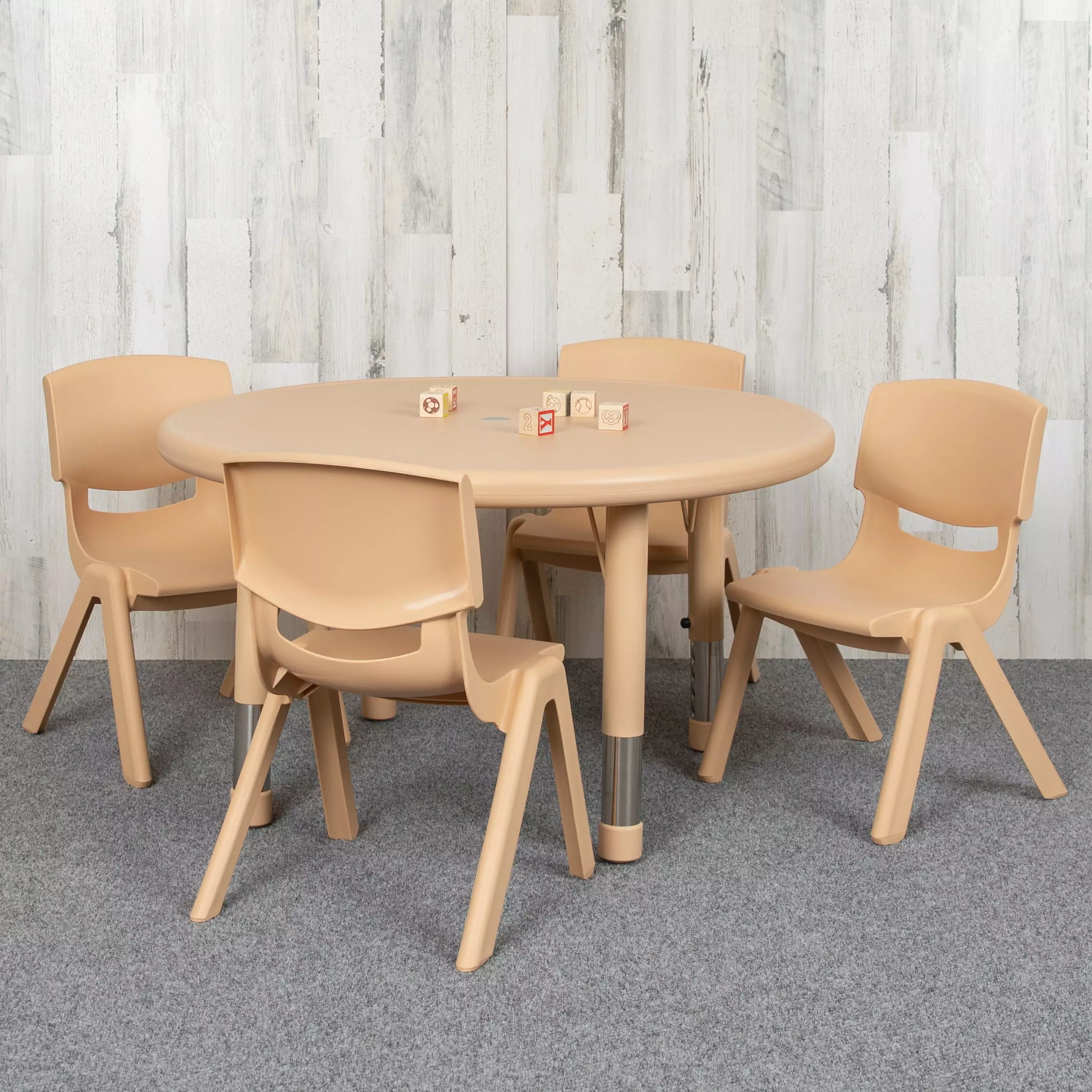 Flash Furniture 33 Round Natural Plastic Height Adjustable Activity Table Set with 4 Chairs