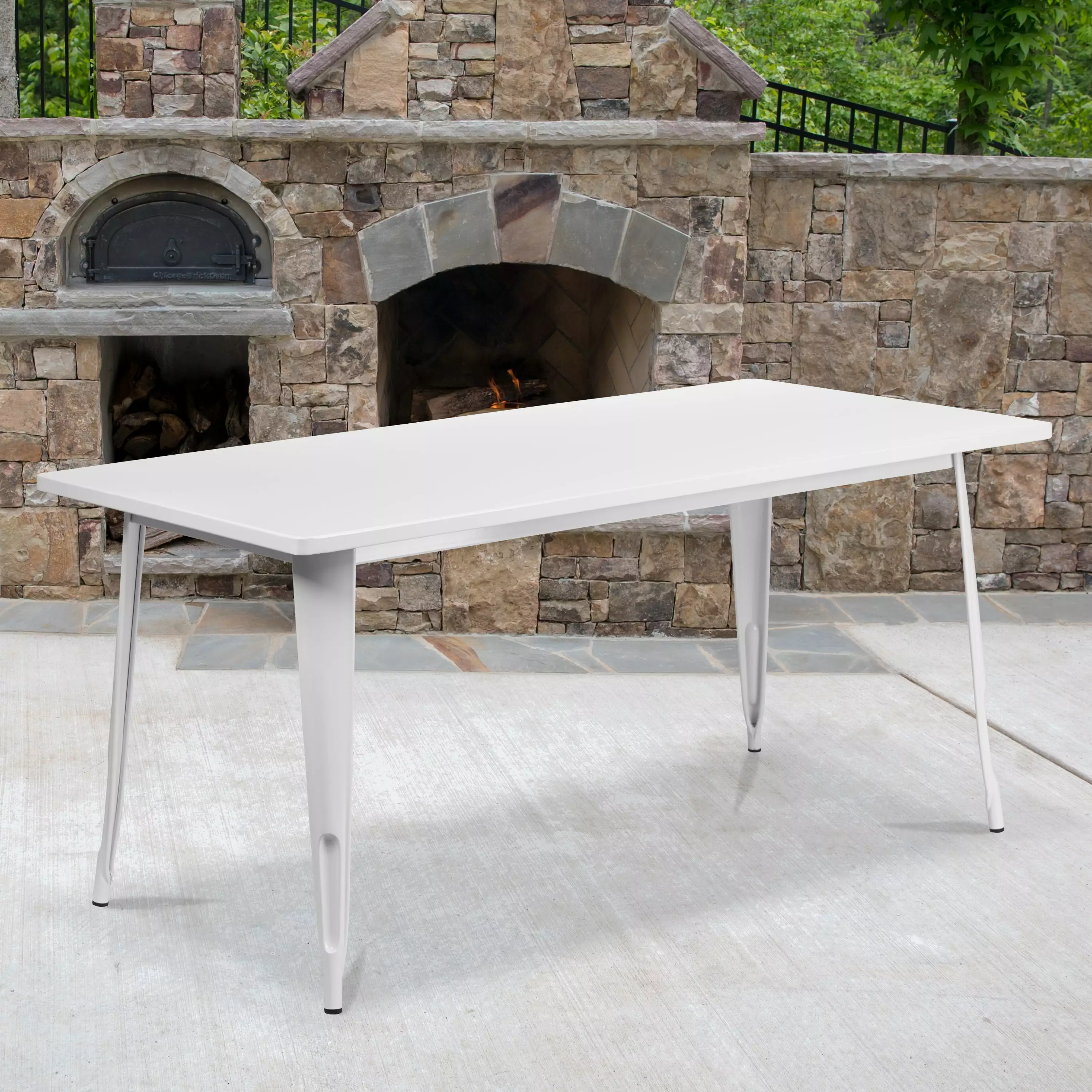 Flash Furniture Commercial Grade 31.5 x 63 Rectangular White Metal Indoor-Outdoor Table