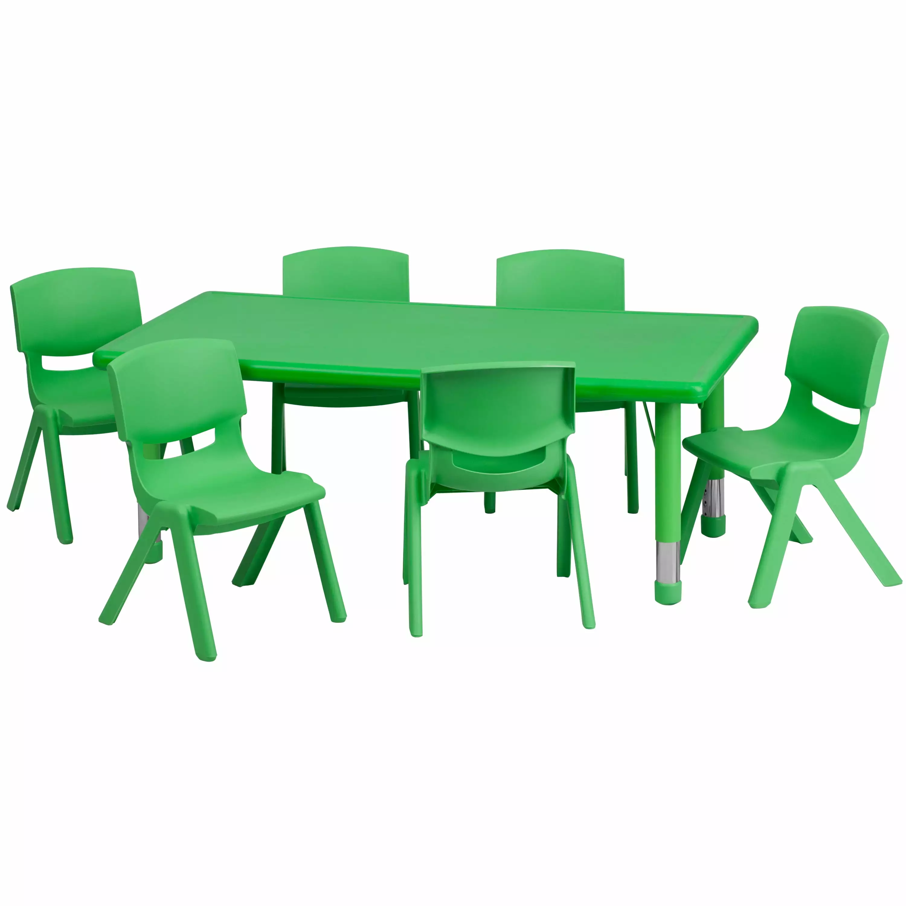 Flash Furniture Emmy 24''W x 48''L Rectangular Green Plastic Height Adjustable Activity Table Set with 6 Chairs