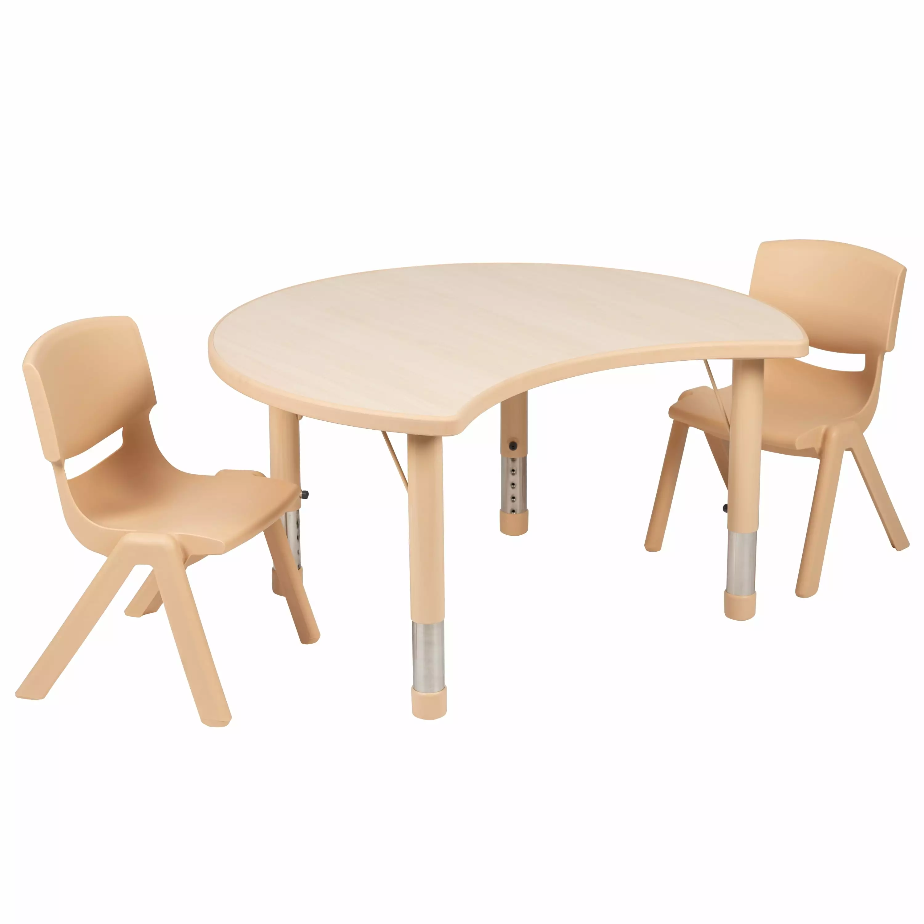 Flash Furniture Emmy 25.125W x 35.5L Crescent Natural Plastic Height Adjustable Activity Table Set with 2 Chairs