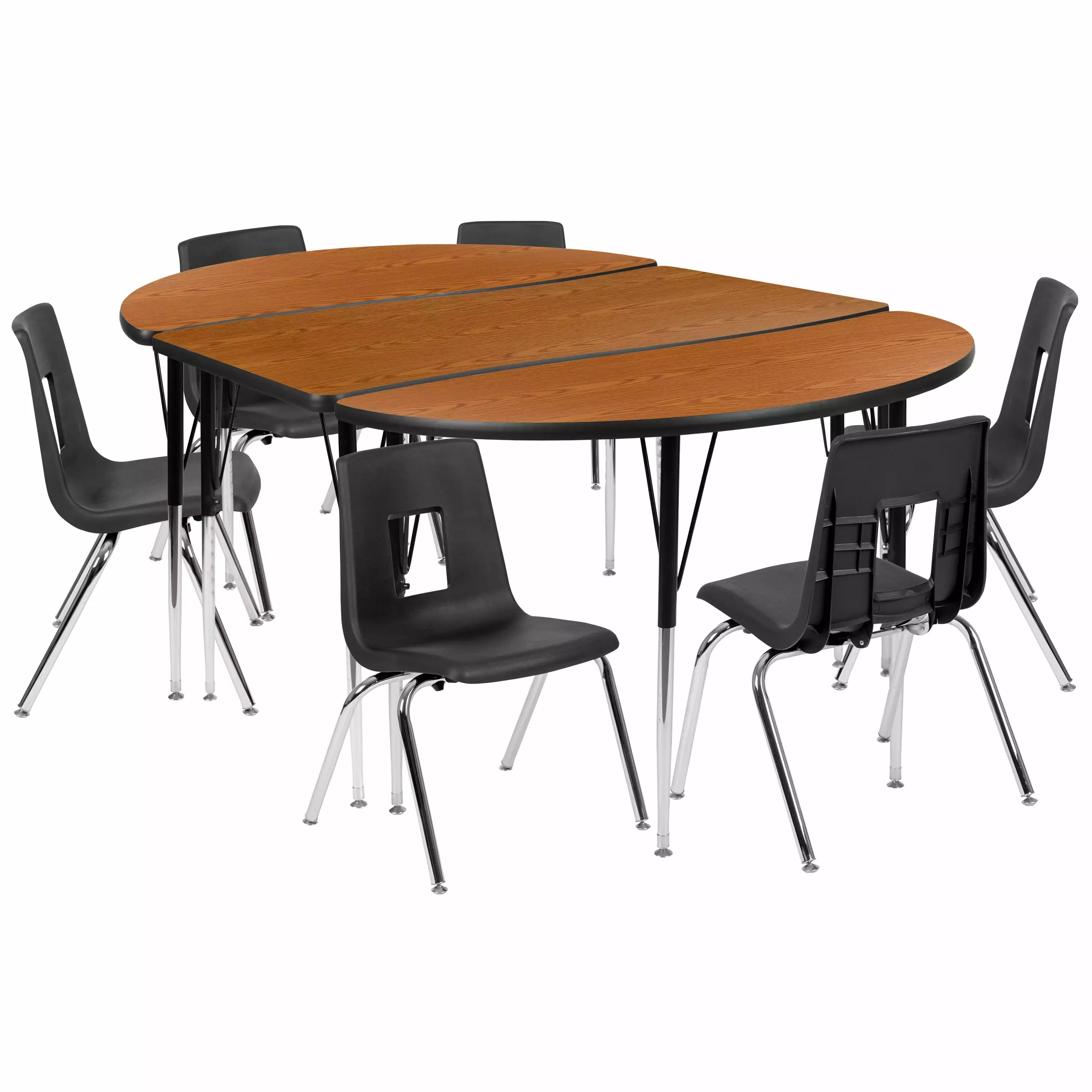 Flash Furniture Emmy 76 Oval Wave Flexible Laminate Activity Table Set with 16 Student Stack Chairs. Oak/Black