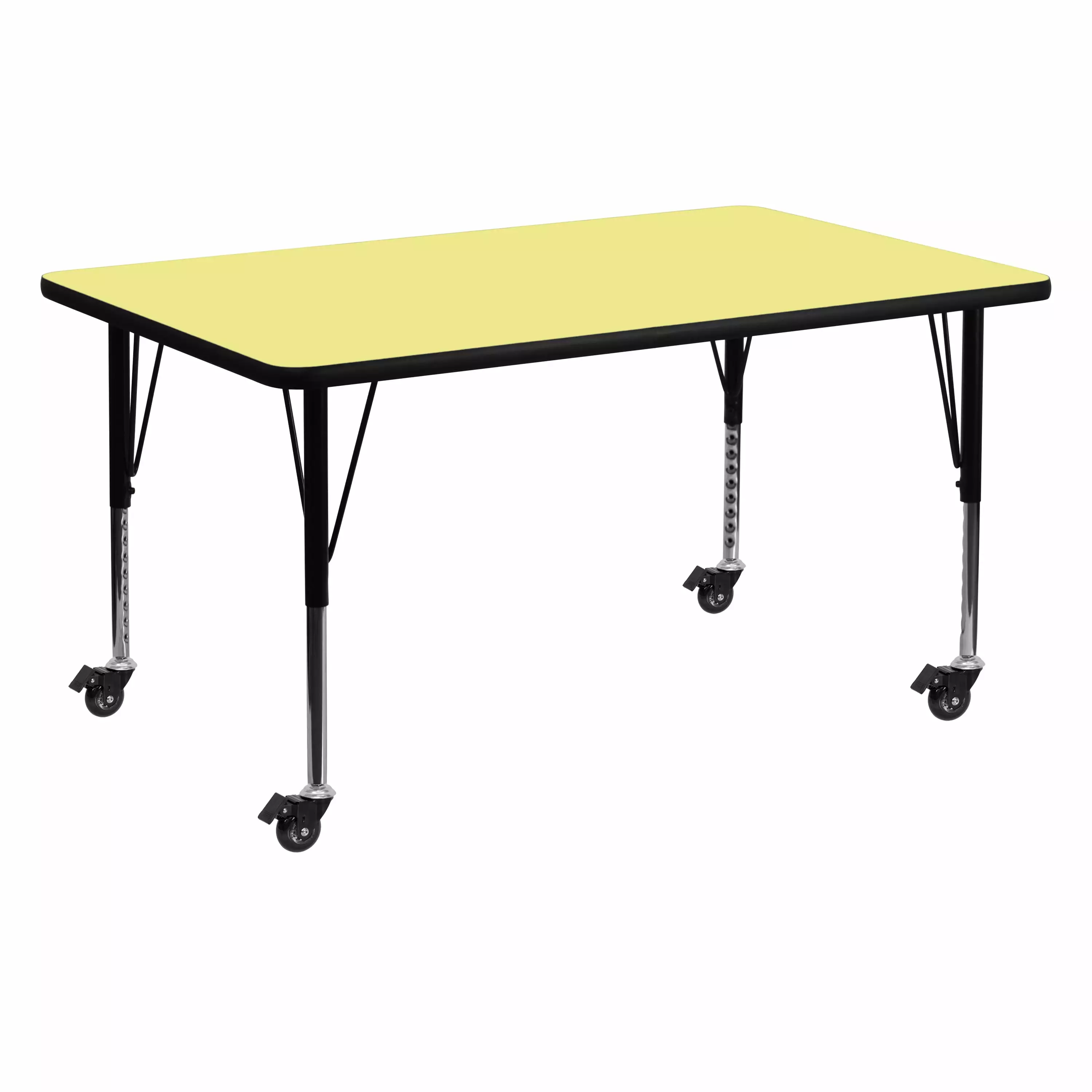 Flash Furniture Wren Mobile 30''W x 60''L Rectangular Yellow Thermal Laminate Activity Table - Height Adjustable Short Legs