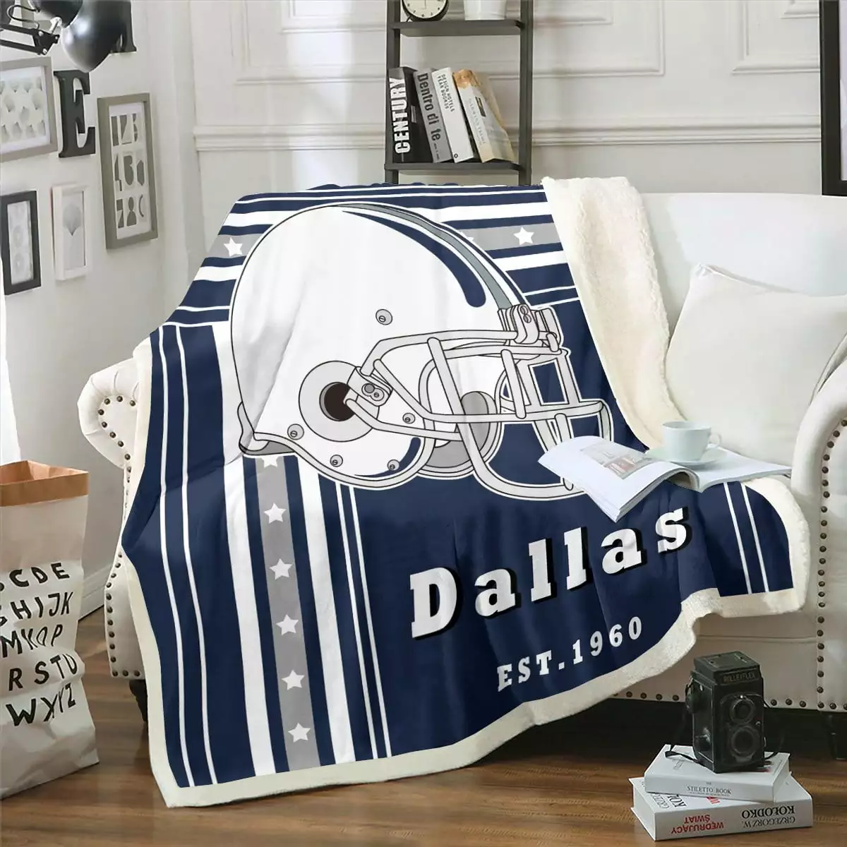 Football City Fleece Blanket American Football Lover Fuzzy Blanket Gifts For Boys Girls Bedroom. Sports Ball Game Throw Blanket Navy Blue Grey Striped Stars Flannel Blanket Throw (Dallas)