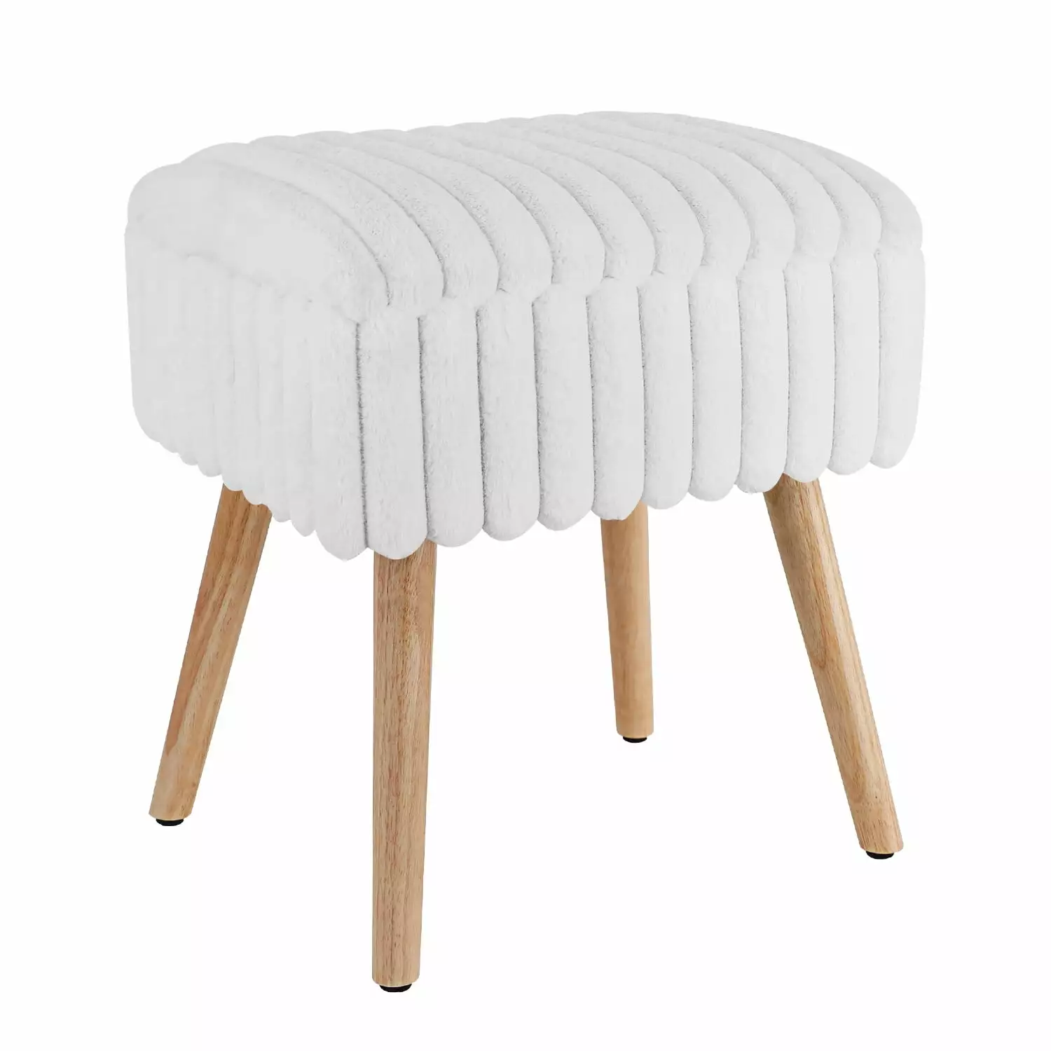 Footstool Ottoman with Storage Space Foot Rest Vanity Stool 4 Wood LegsWhite)