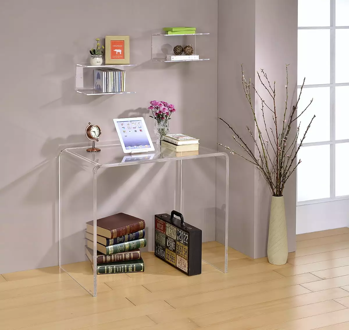 Fox Hill Trading Pure Decor Lucite and Acrylic Student Desk in Clear