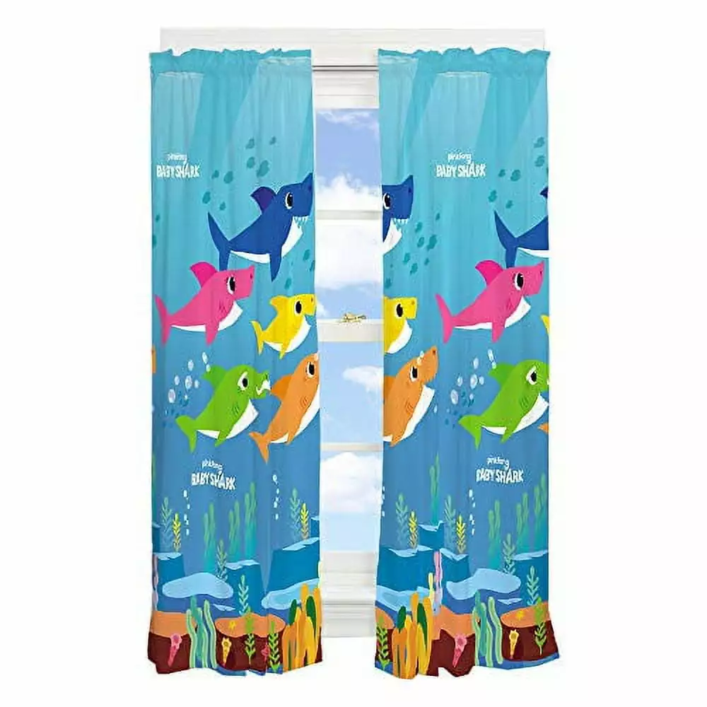 Franco Kids Room Window Curtain Panels Drapes Set. 82 x 63. Baby Shark