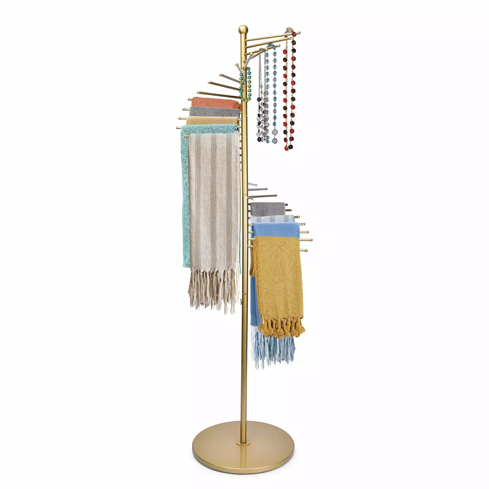 Freestanding Scarf Stand. Freestanding Metal Pants Rack with 30 Rods. Anti Slip Space Saving Shelves Spiral Design Hijab Organizer