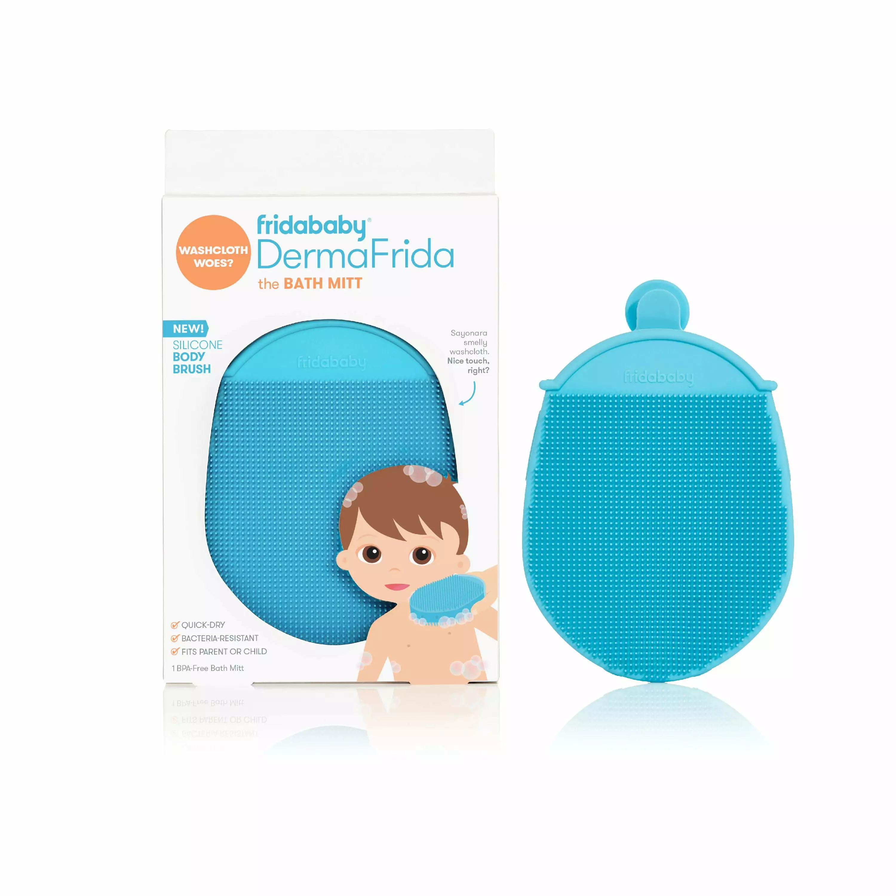 Frida Baby Silicone Body Bath Brush | DermaFrida the Bath Mitt | Quick-Dry. Bacteria-Resistant Replacement to Washcloth