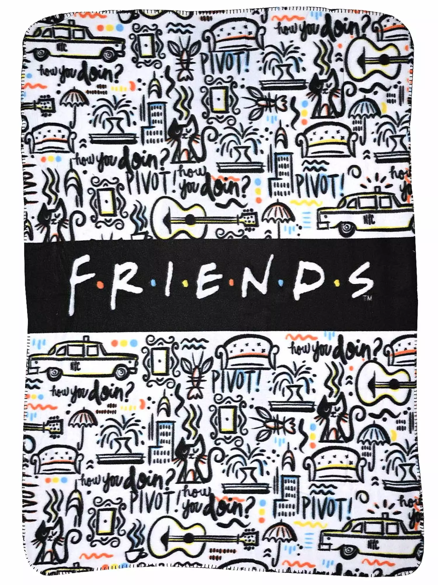 Friends TV Show Logo Fleece Throw Blanket 45 x 60 Cafe Taxi Cat White