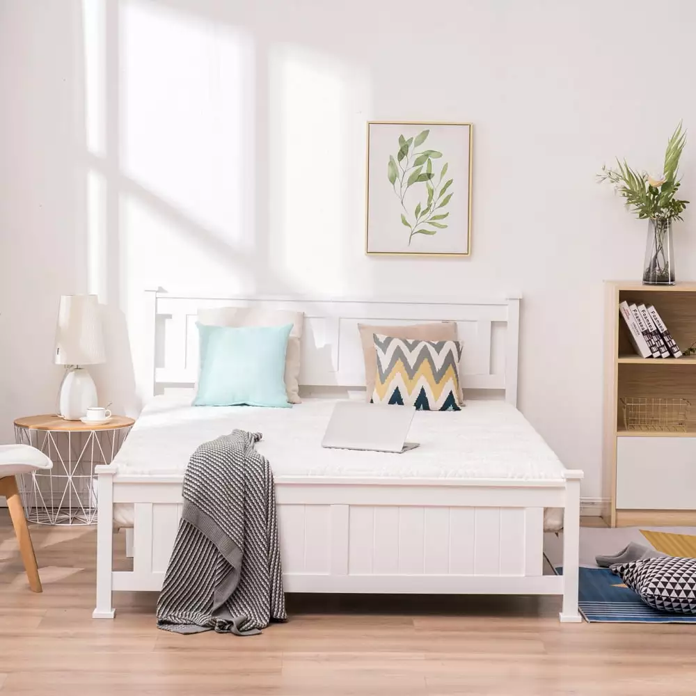 Full Bed Frame with Headboard. YOFE White Full Size Platform Bed Frame w/ Slats. Modern Full Size Bed Frame for Kids Adults. Wood Platform Full Bed Frame for Bedroom. No Box Spring Needed. R4993