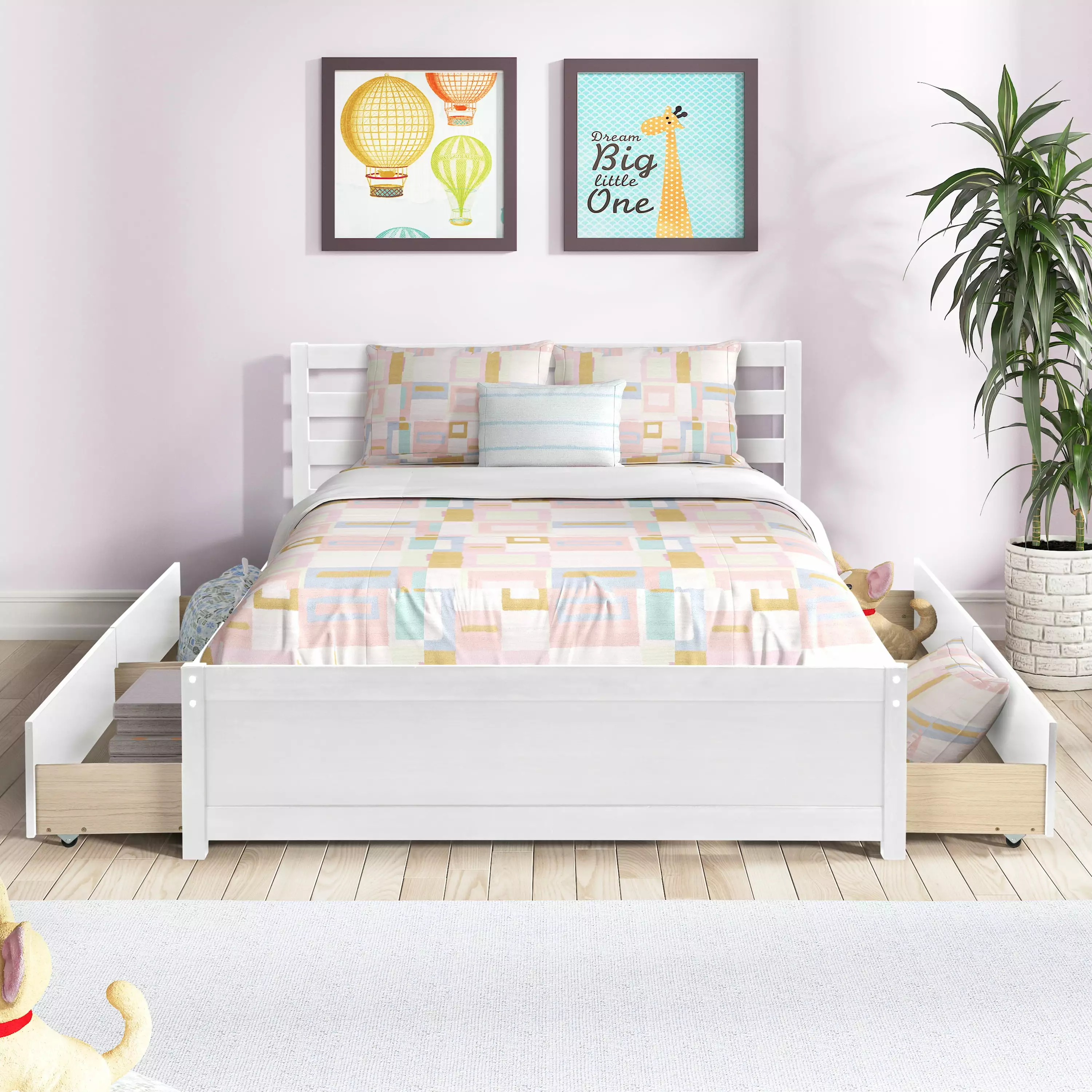 Full Platform Bed with Storage. New Upgraded Solid Wood Bed Frame with Headboard and 4 Drawers. No Box Spring Needed. Modern Full Size Bed Frame for Kids Teens Adults. 300lbs Capacity. White