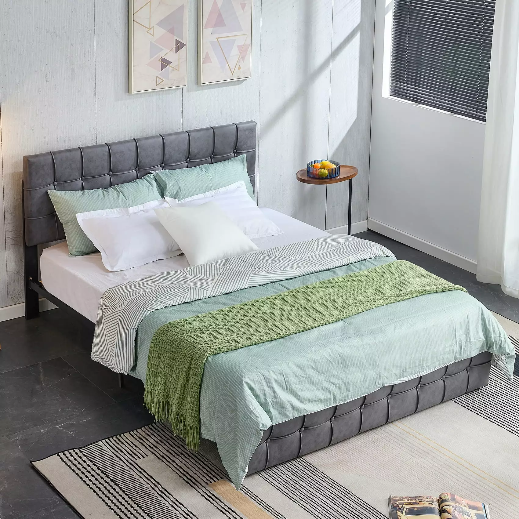 Full Size Platform Bed Frame. SEGMART Upholstered Platform Bed Frame with Headboard. Metal Bed Frame with Slat Support.No Box Spring Needed. Gray