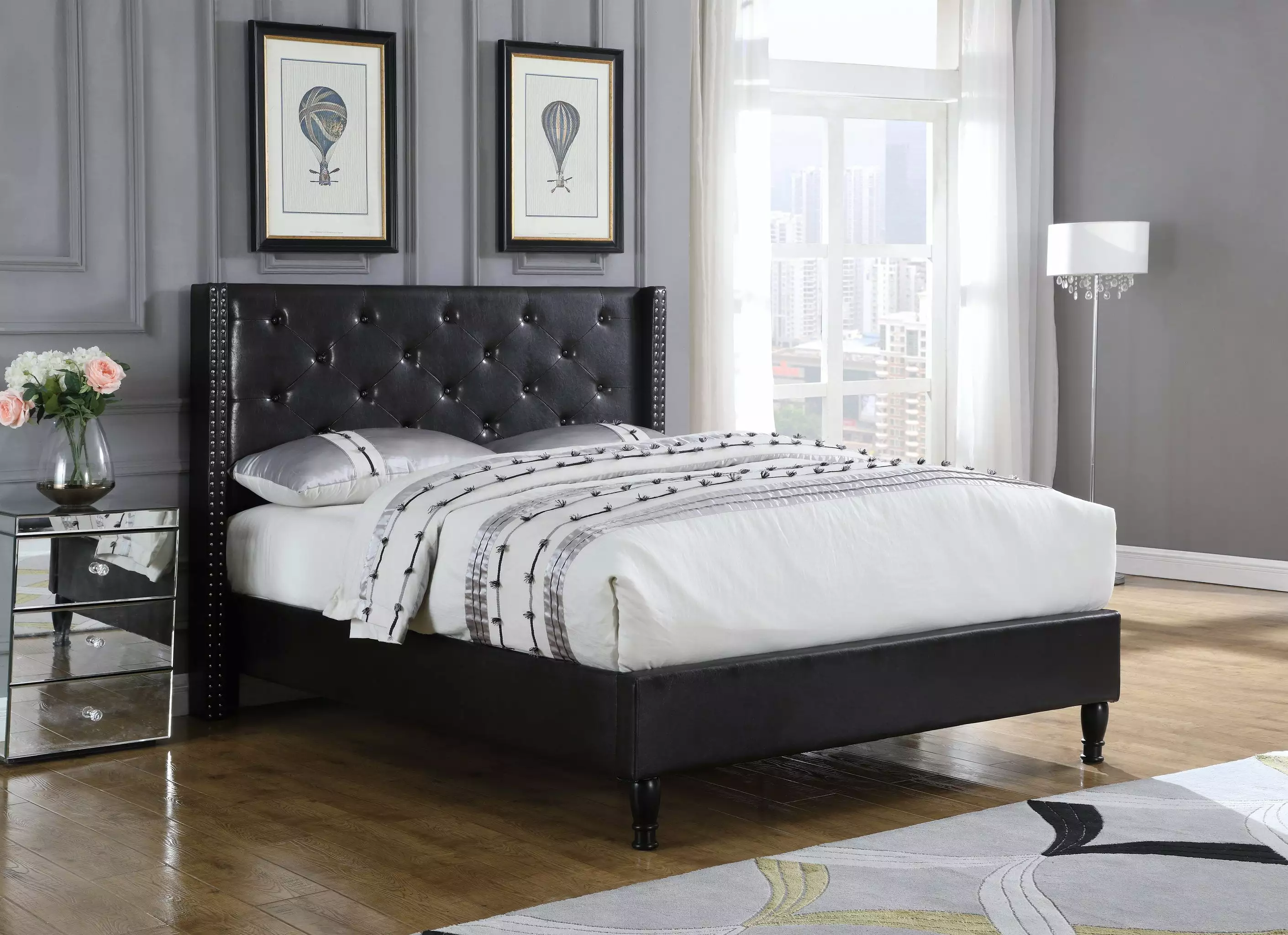 Full Size Upholstered Leather Platform Bed Frame - Black - Oliver & Smith