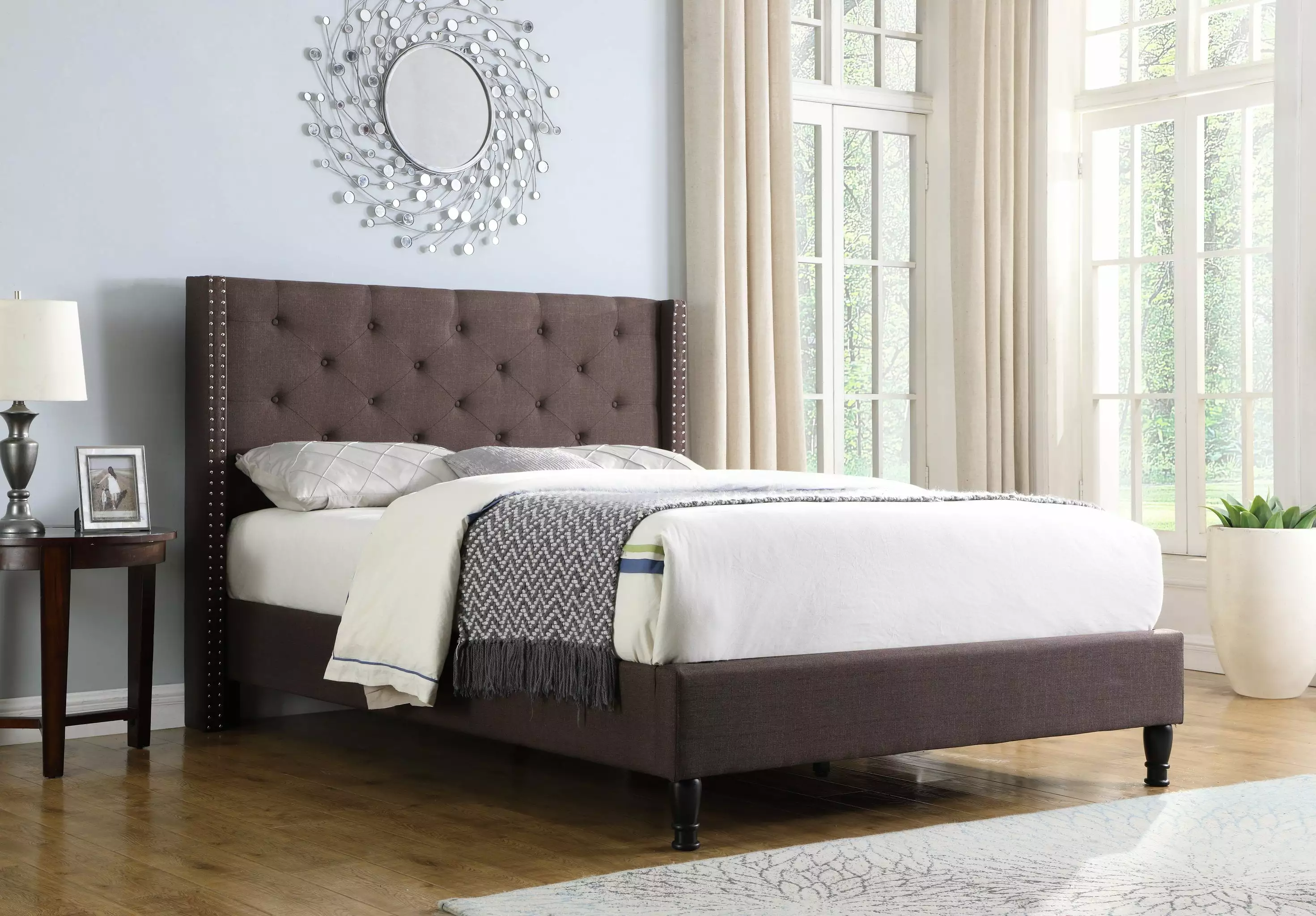 Full Size Upholstered Platform Bed Frame with 51 Tall Headboard - Button Tufted Cloth Bed - Wood Slat Support with Storage Space- No Box Spring Needed- Easy Assembly- Brown - OLIVER & SMITH