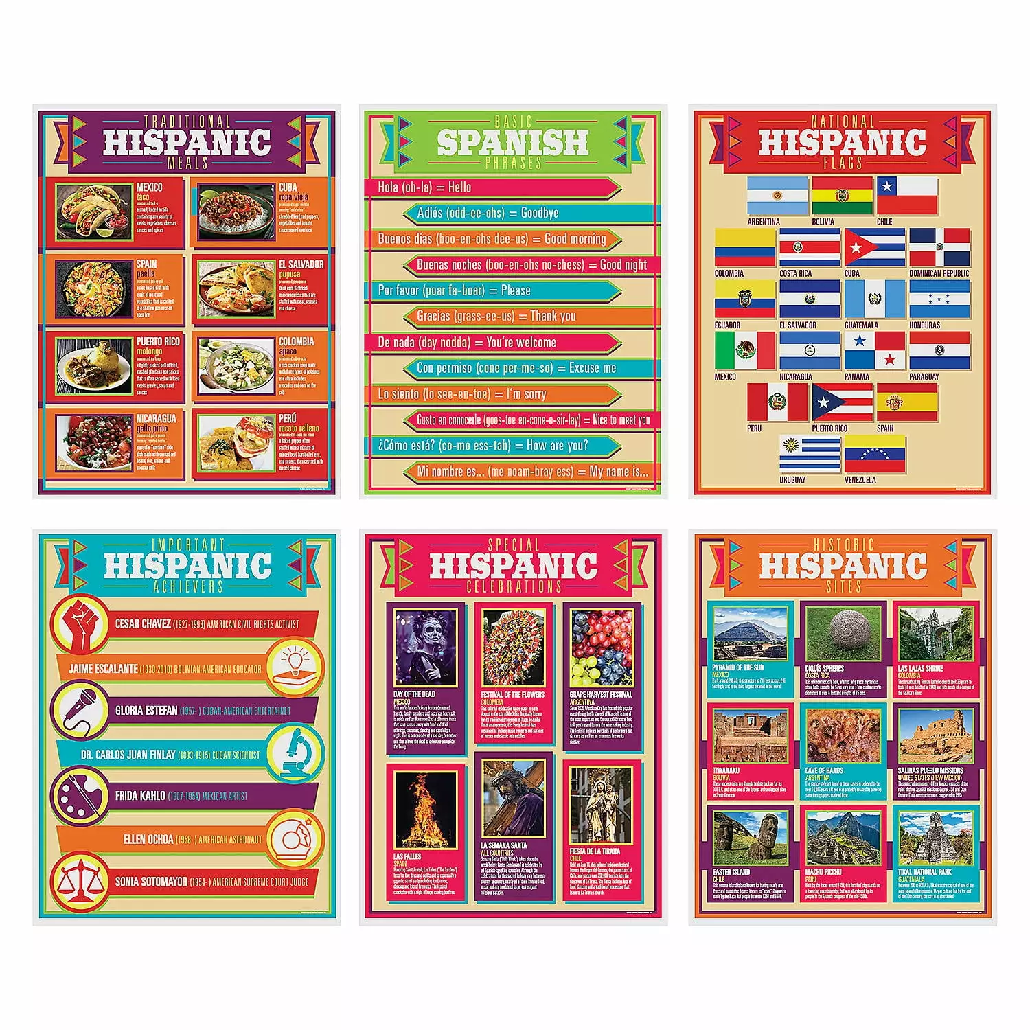 Fun Express Hispanic Heritage Posters. Educational. Party Supplies. 6 Pieces