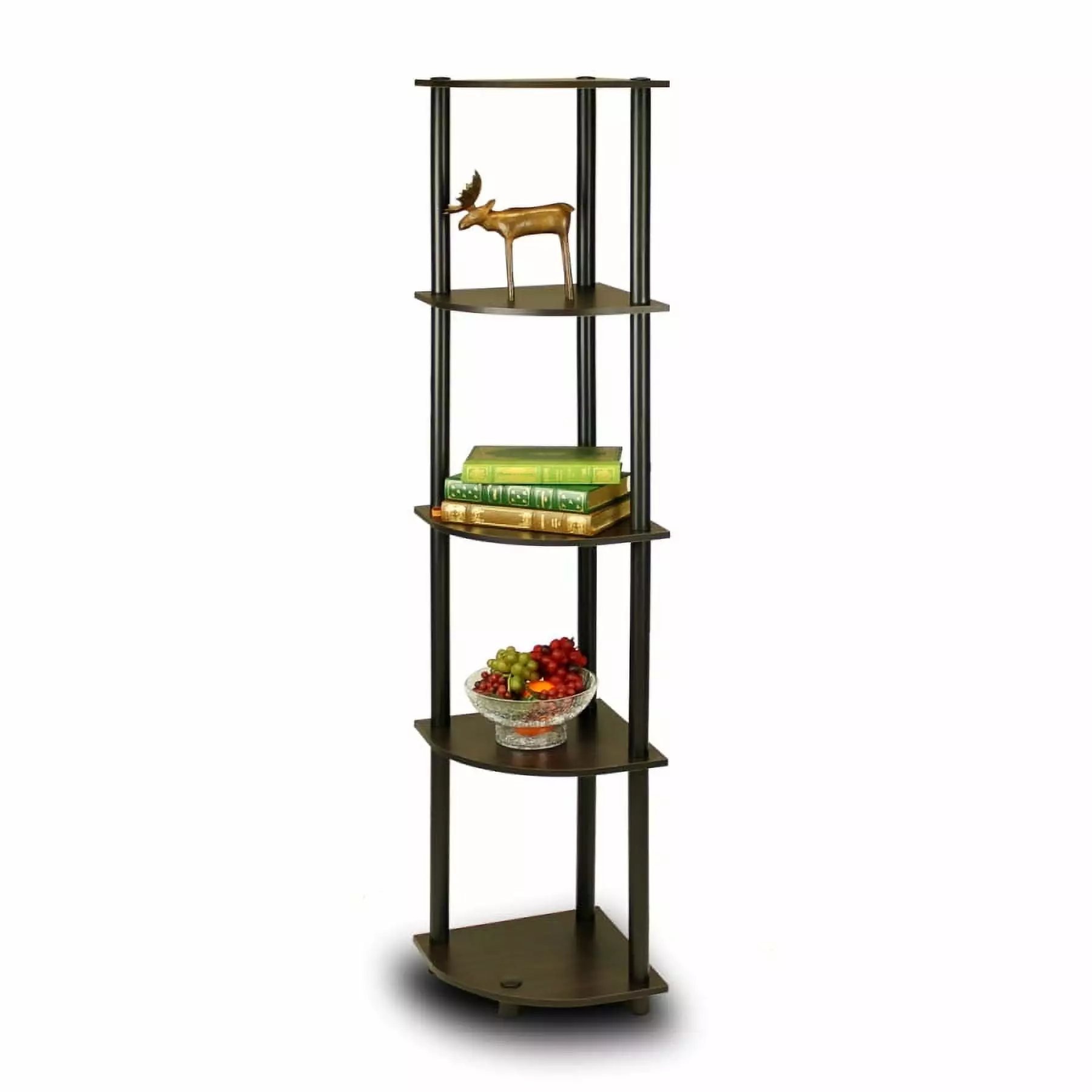 Furinno Turn-N-Tube 5 Tier Corner Display Rack Multipurpose Shelving Unit. Espresso & Black - 57.7 x 11.6 x 11.6 in.