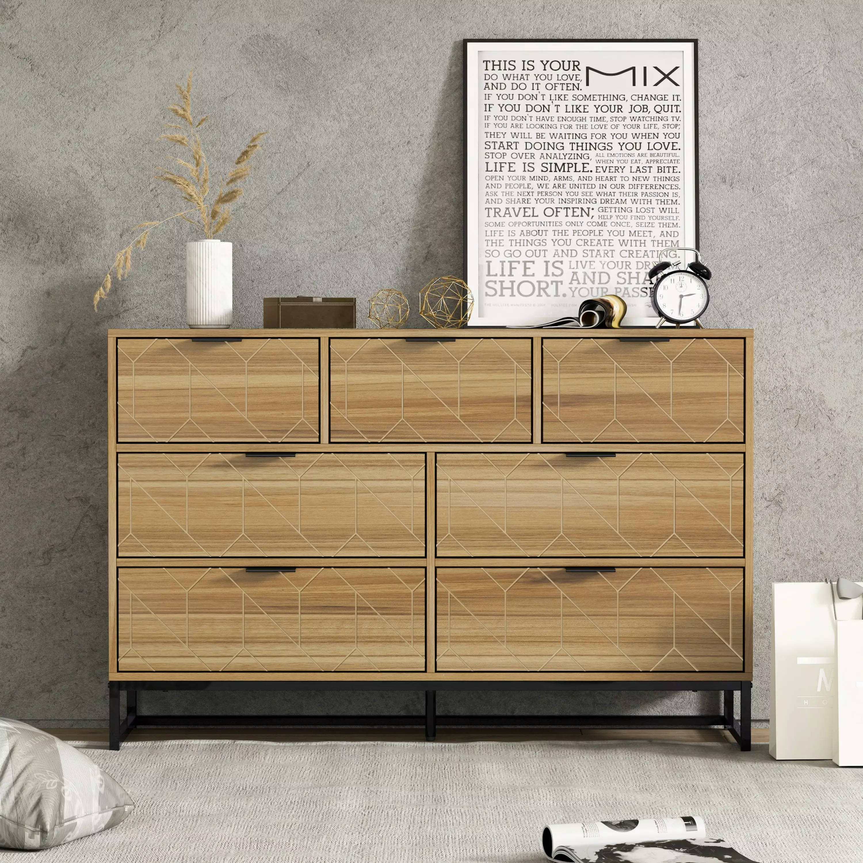 Furtivusia 7 Drawer Dresser. Wood Sturdy Chest of Drawers. Modern Storage Clothes Dresser for Bedroom. Living Room. Walnut