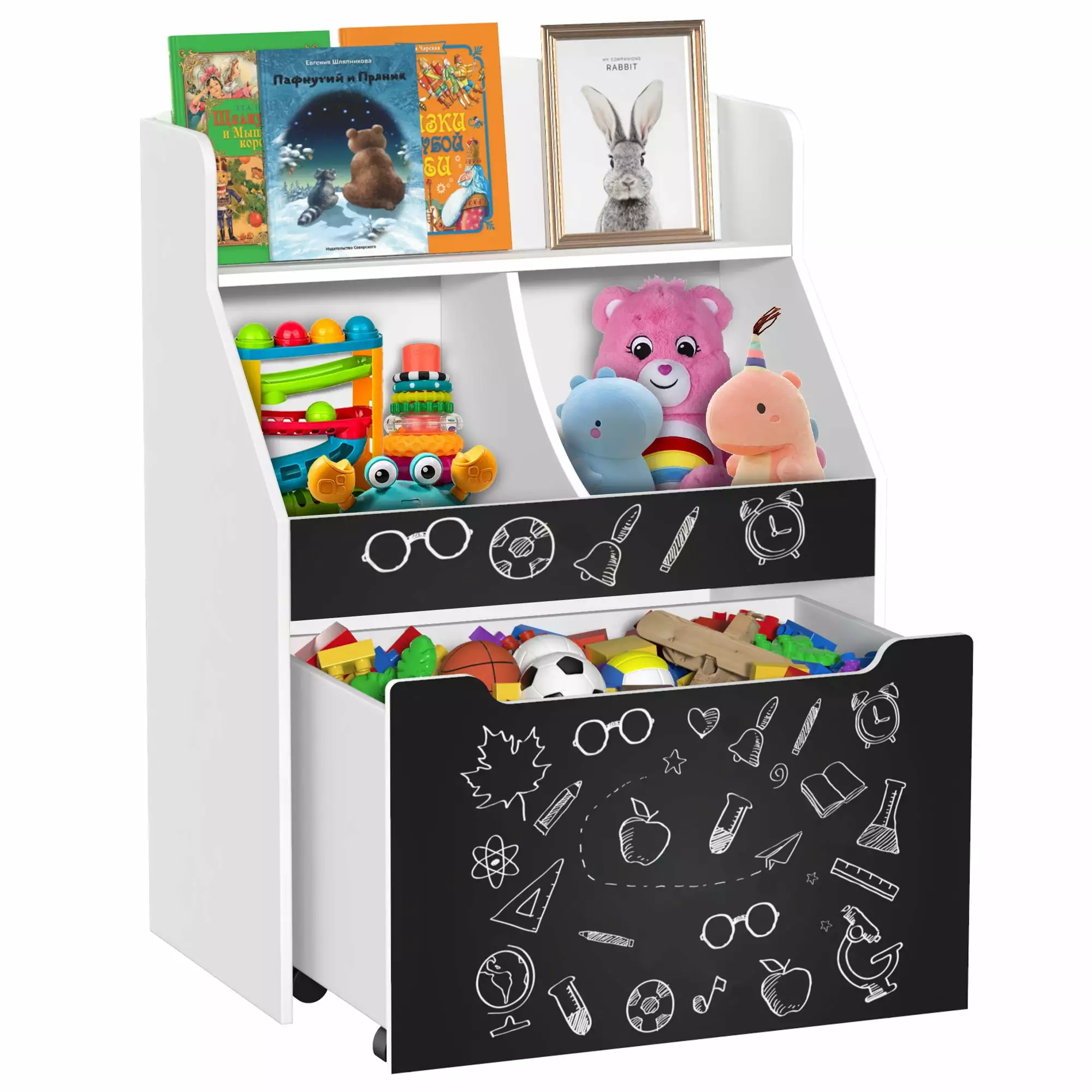 GDLF Toy Storage Organizer Kids Bookshelf Rolling Toy Box For Boys Girls Play Room Bedroom