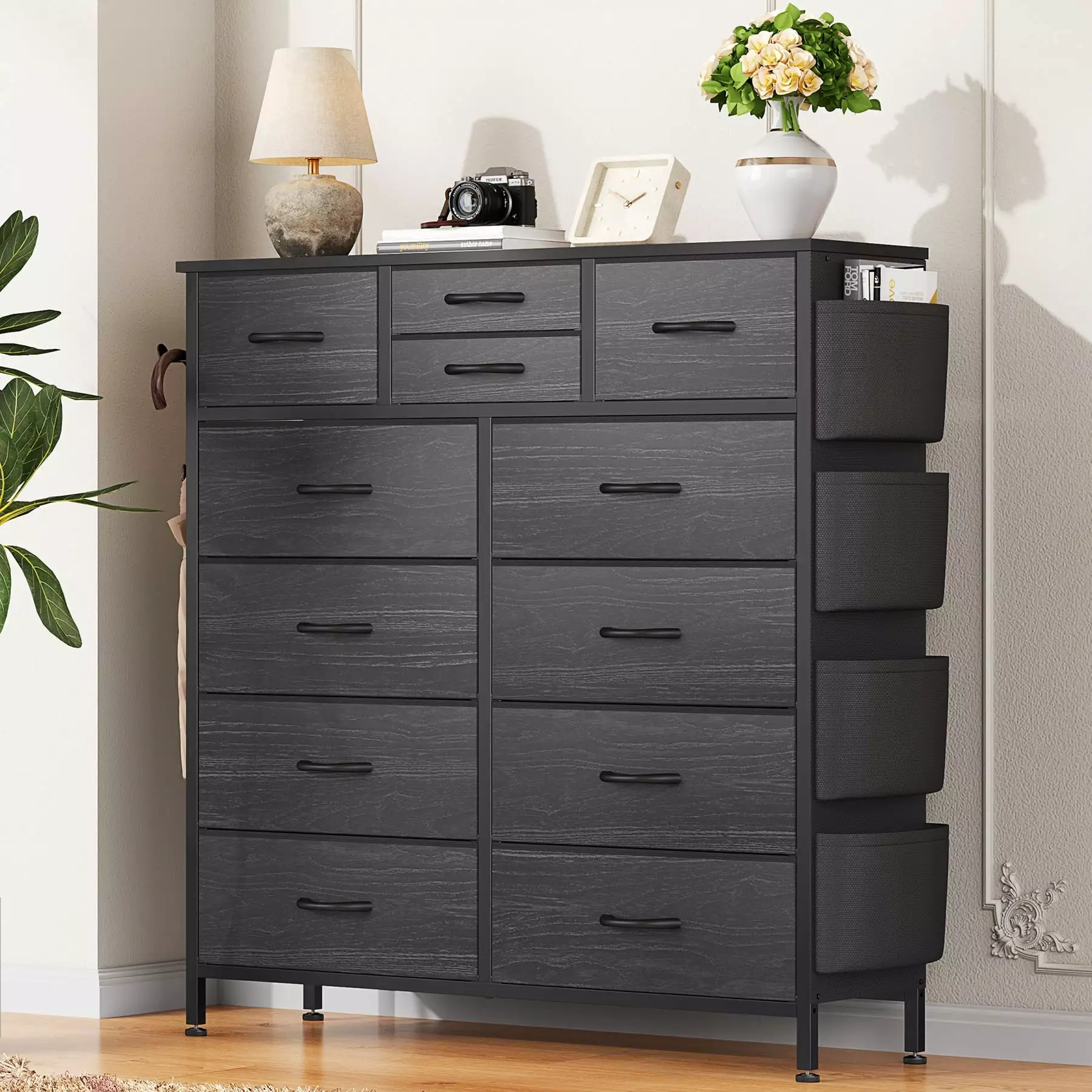 GIKPAL Black Dresser with 12 Drawer. Dressers for Bedroom Tall Dresser Chest of Drawers Fabric Storage Dresser for Living Room