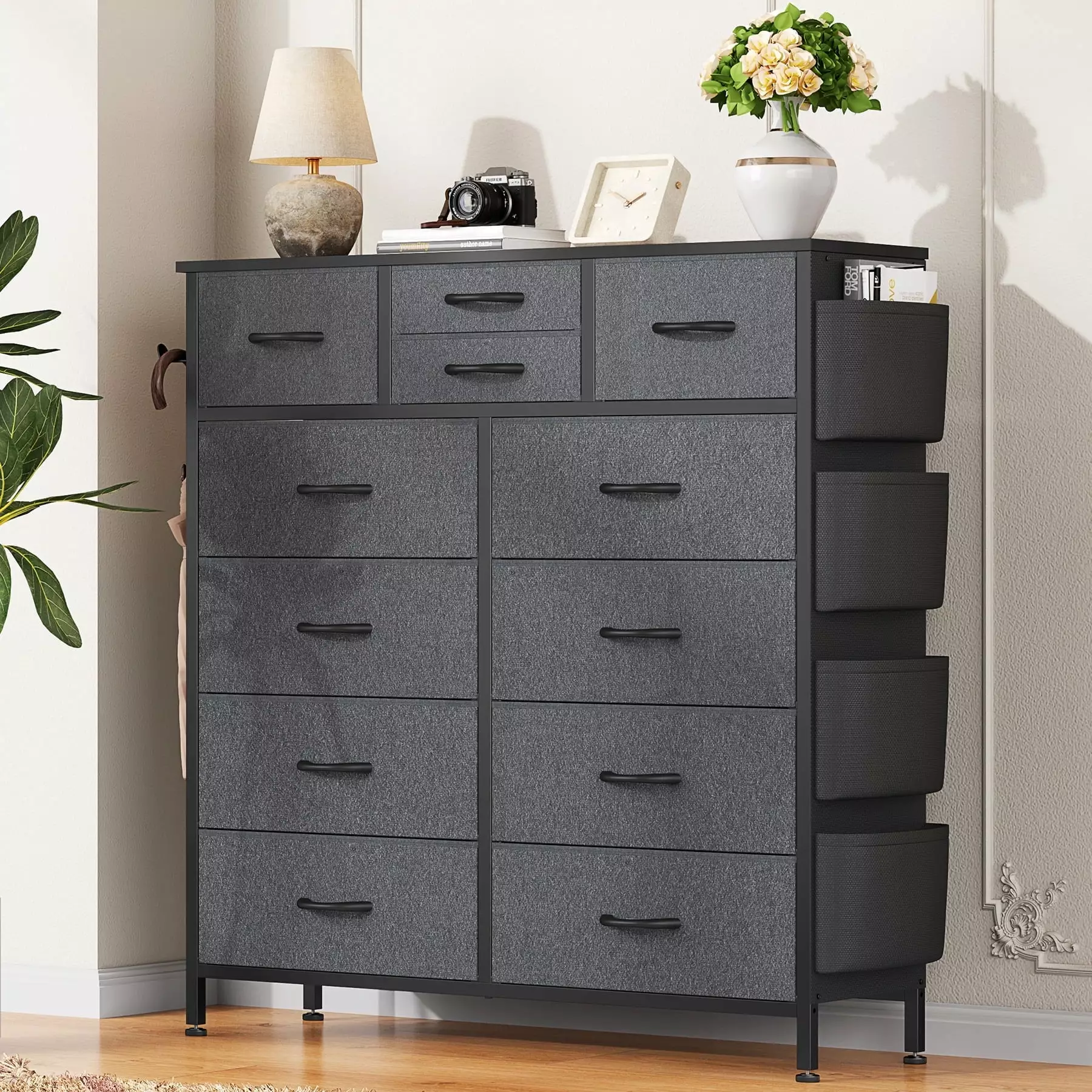 GIKPAL Dressers for Bedroom with 12 Drawer Tall Dresser Chest of Drawers Fabric Storage Dressers for Living Room. Gray