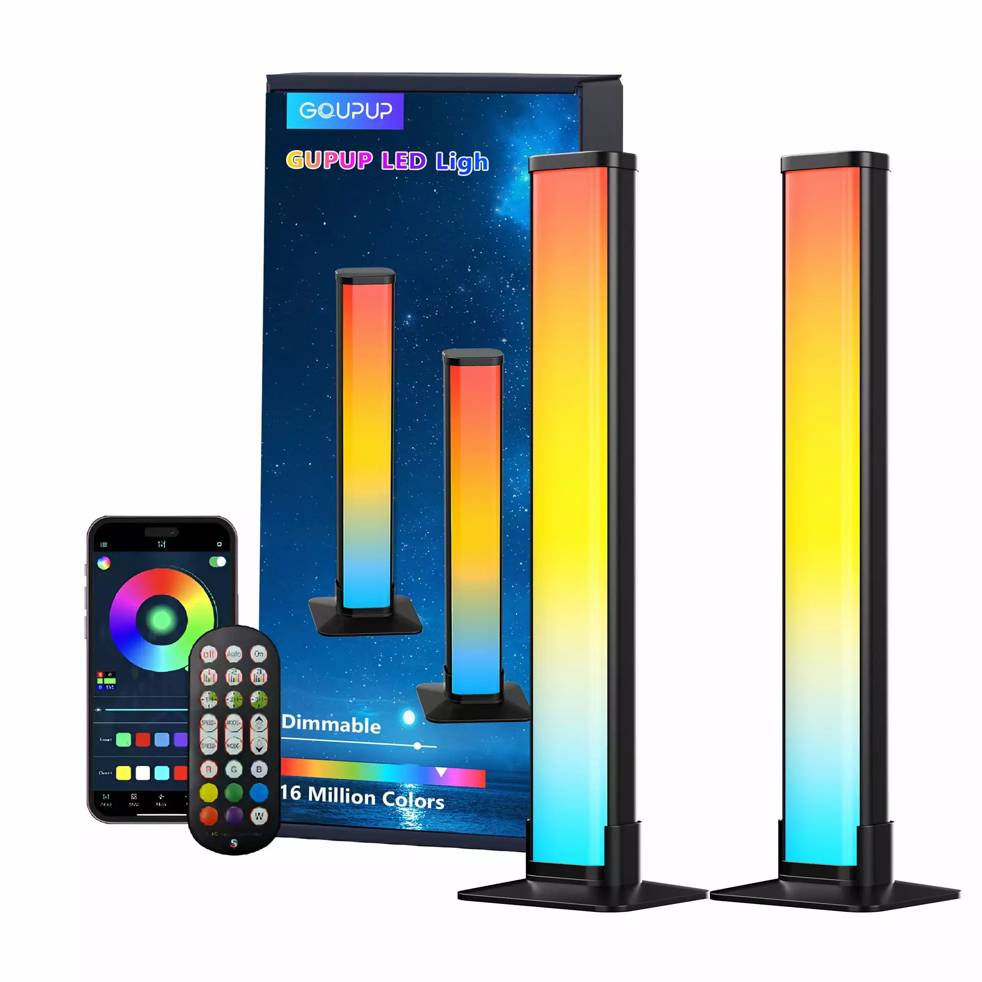 GUPUP RGB LED Light Bars. Music Sync TV Backlight with USB Powered . APP And Remote Control Color Changing Desktop Gaming Lights for Bedroom.2pack