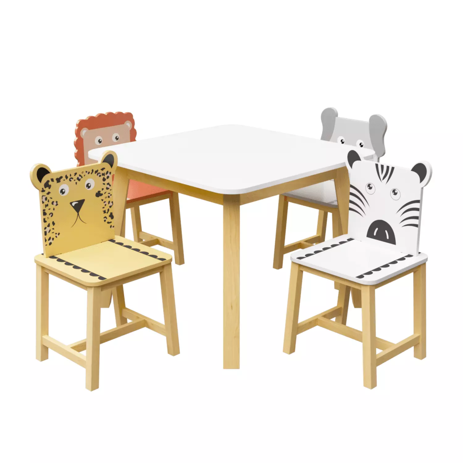 GZXS Kids Table with 4 Chairs Set. 5 Piece Kiddy Table and Chair Set. Kids Wood Table with 4 Chairs Set Cartoon Animals Backrest Chair Toddler Table and Chair Set (3-8 Years Old. White)