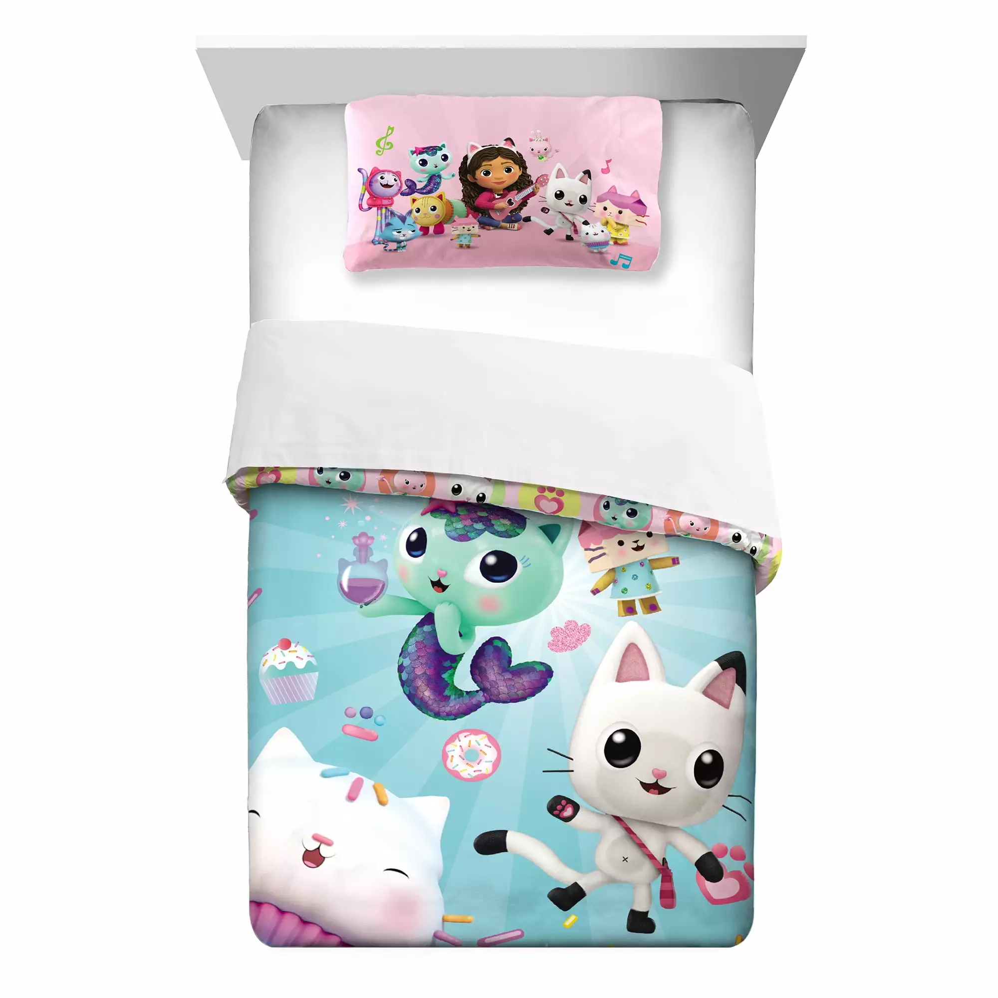 Gabby's Dollhouse Kids Comforter Set. 2-Piece. Twin/Full. Reversible