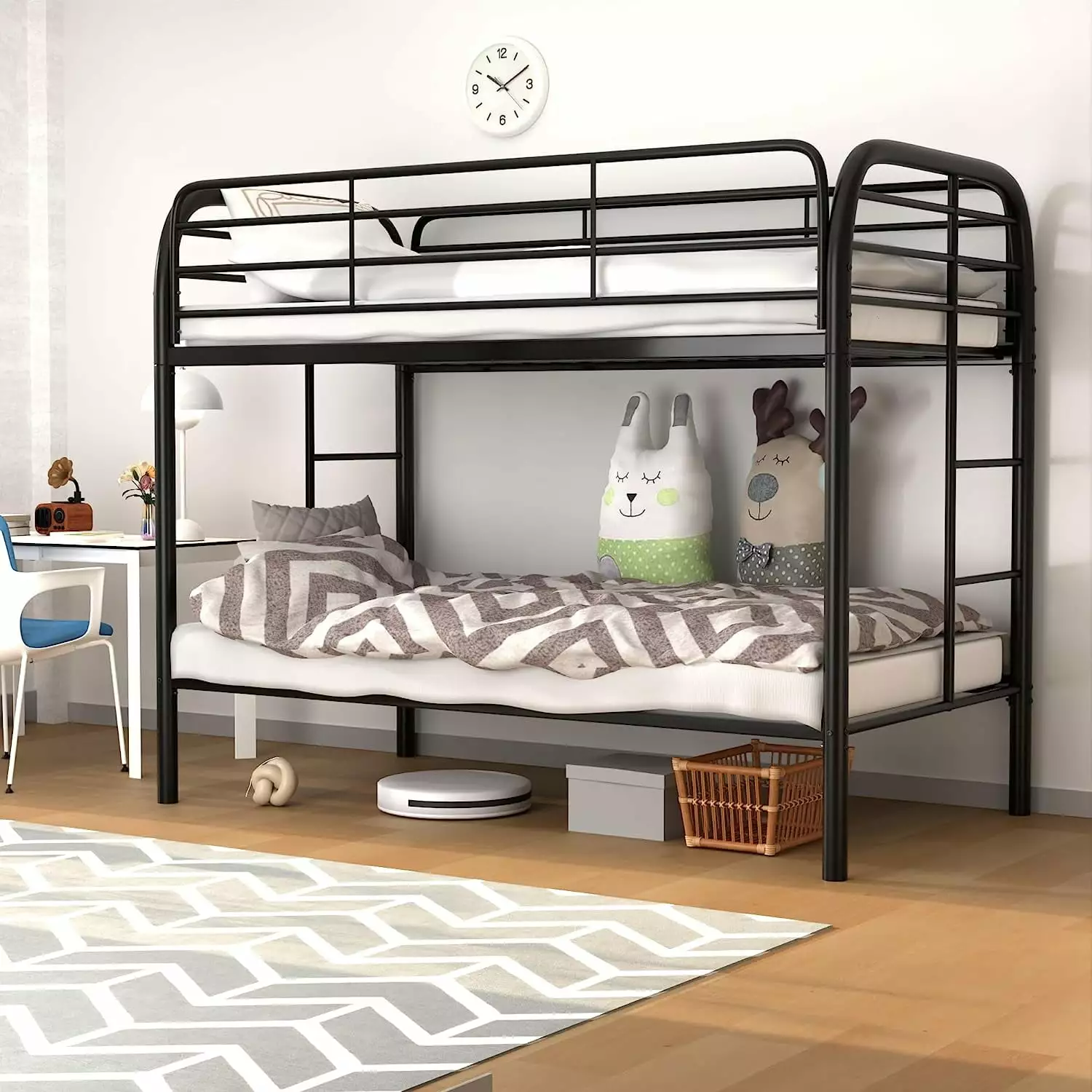 Gaeanet Metal Bunk Bed.Heavy Duty Bed with Safety Guard Rails and Space-Saving Design.Steel Bed for Kids/Teens/Adults.School.Bedroom.Assembly Required.Black (Twin-Over-Twin)