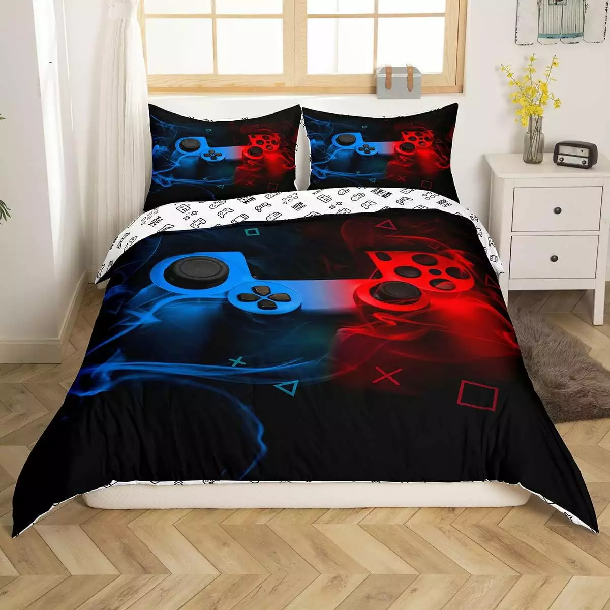 Gamer Gaming Bedding Sets Gamepad Comforter Set for Boys Games Console Action Buttons Novelty Colorful Modern Room Decor Home Quilt Set (One quilt cover. 2 pillowcases(No Comforter)