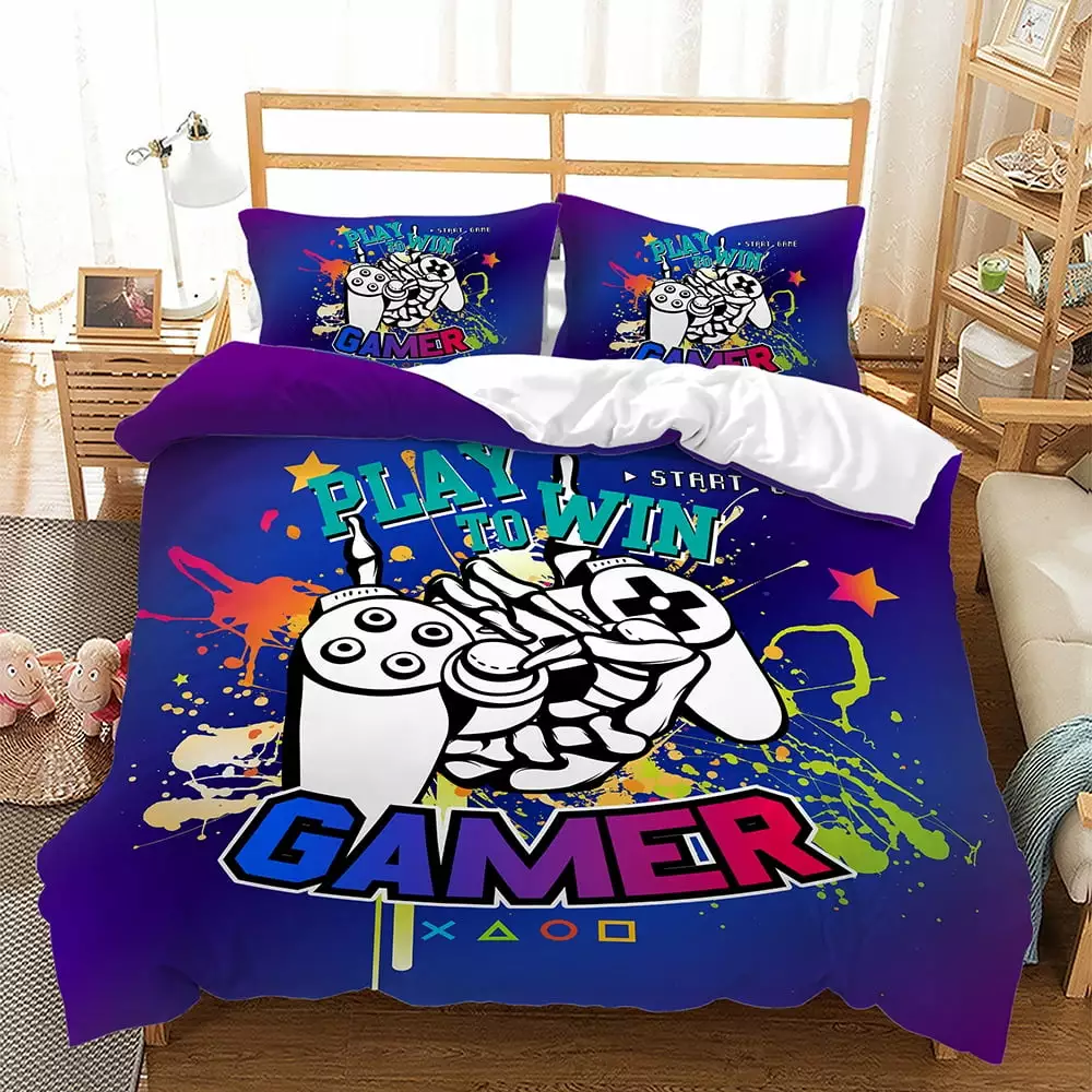 Gaming Bedding Set Twin Size for Boys Gamer Comforter Set for Boys Girls Kids Teens Bed in A Bag Video Game Bedding for Gamer Room Decorative Twin.1 Cover with 2 Pillowcases