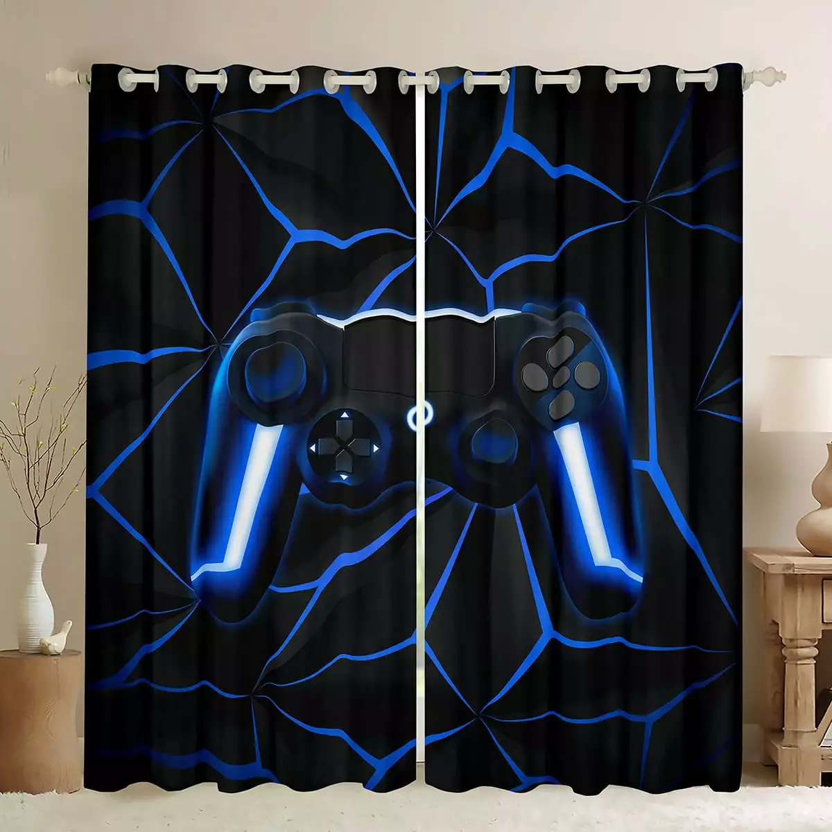 Gaming Blackout Curtains Video Game Gamer Console Curtains for Boys Girls Black And Blue Gaming Curtains & Drapes. Gamer Gamepad Controller Window Curtains 42''Wx63''L