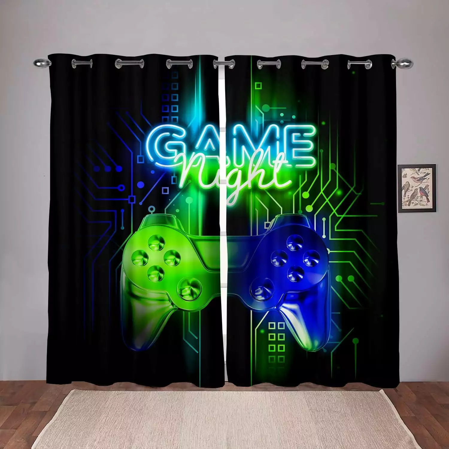 Gaming Curtains for Boys Bedroom Kids Gamer Room Decor Curtain 38W x 45L Inches Teens Black and Red Video Game Controller Window Treatments Drapes with Grommets 2 Panels Set