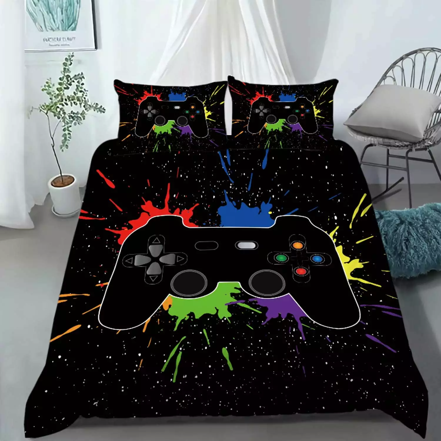 Gaming Duvet Cover Set Twin Size. Gamer Bedding Sets for Boys.Boys Video Games Comforter Cover.Bed Set for Teen Boys Bedroom.Gamepad Controller.with Controller 1 Duvet Cover + 1 PillowcasesNo Comfort