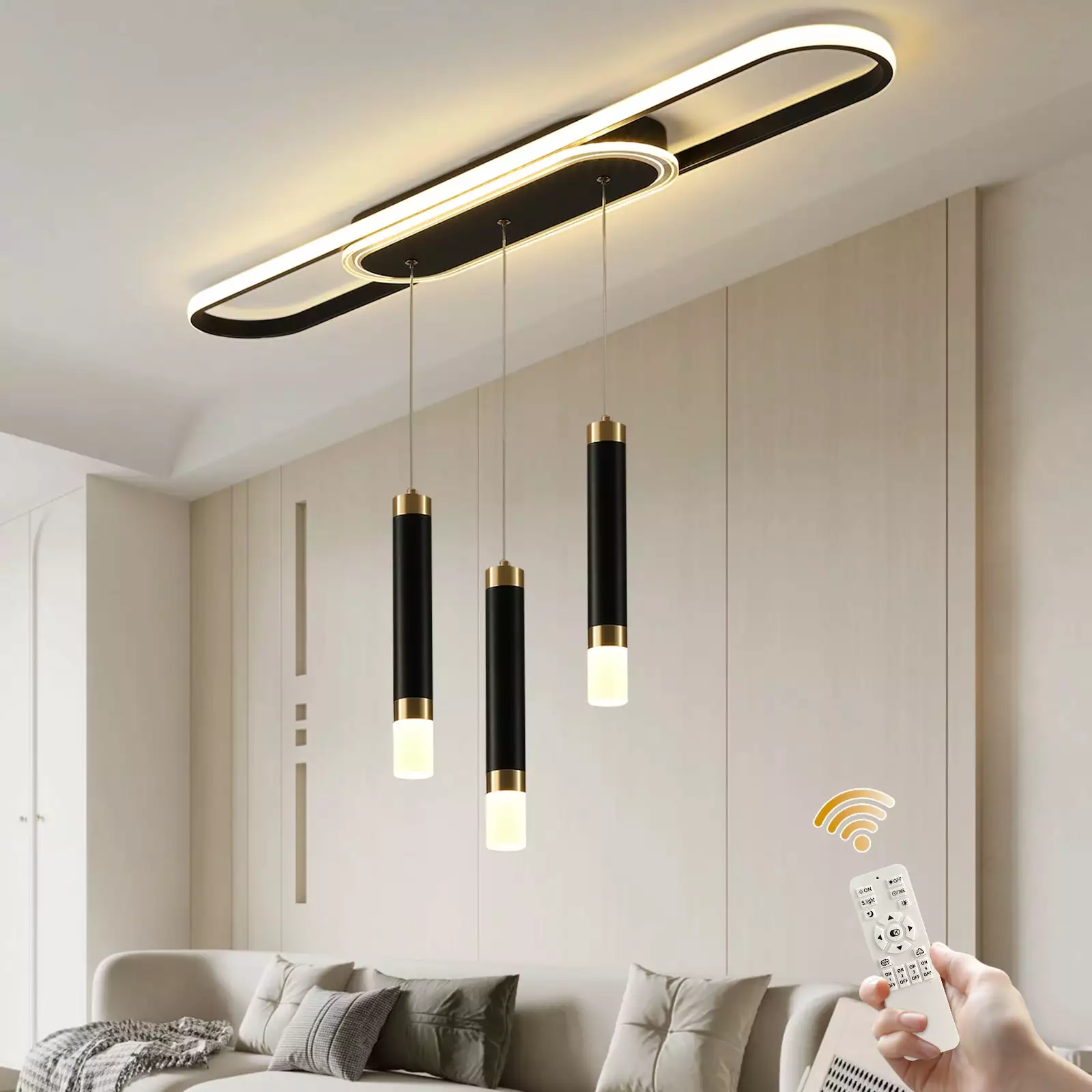 Ganeed Modern Chandelier. Acrylic 3-Lights Modern Ceiling Pendant Lighting with Dimmable. Indoor Spotlight Fixtures for Kitchen. Dining Room. Living Room and Restaurant (Pearl Black)