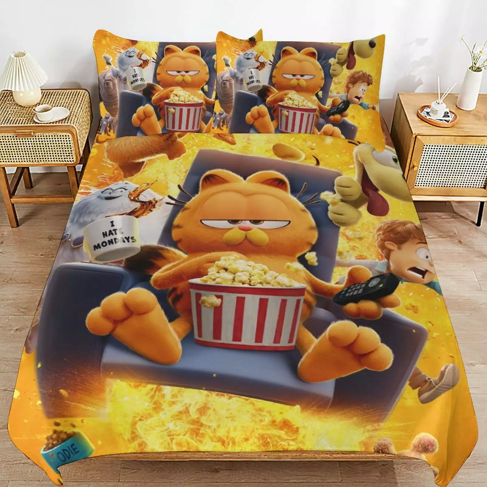 Garfield Bed Duvet Cover Microfiber Bedding Sets 3D Printed Lightweight 3 Piece Comforter Sets. 1 Duvet Cover And 2 Pillow Shams for Kids Boys Girls 86x70