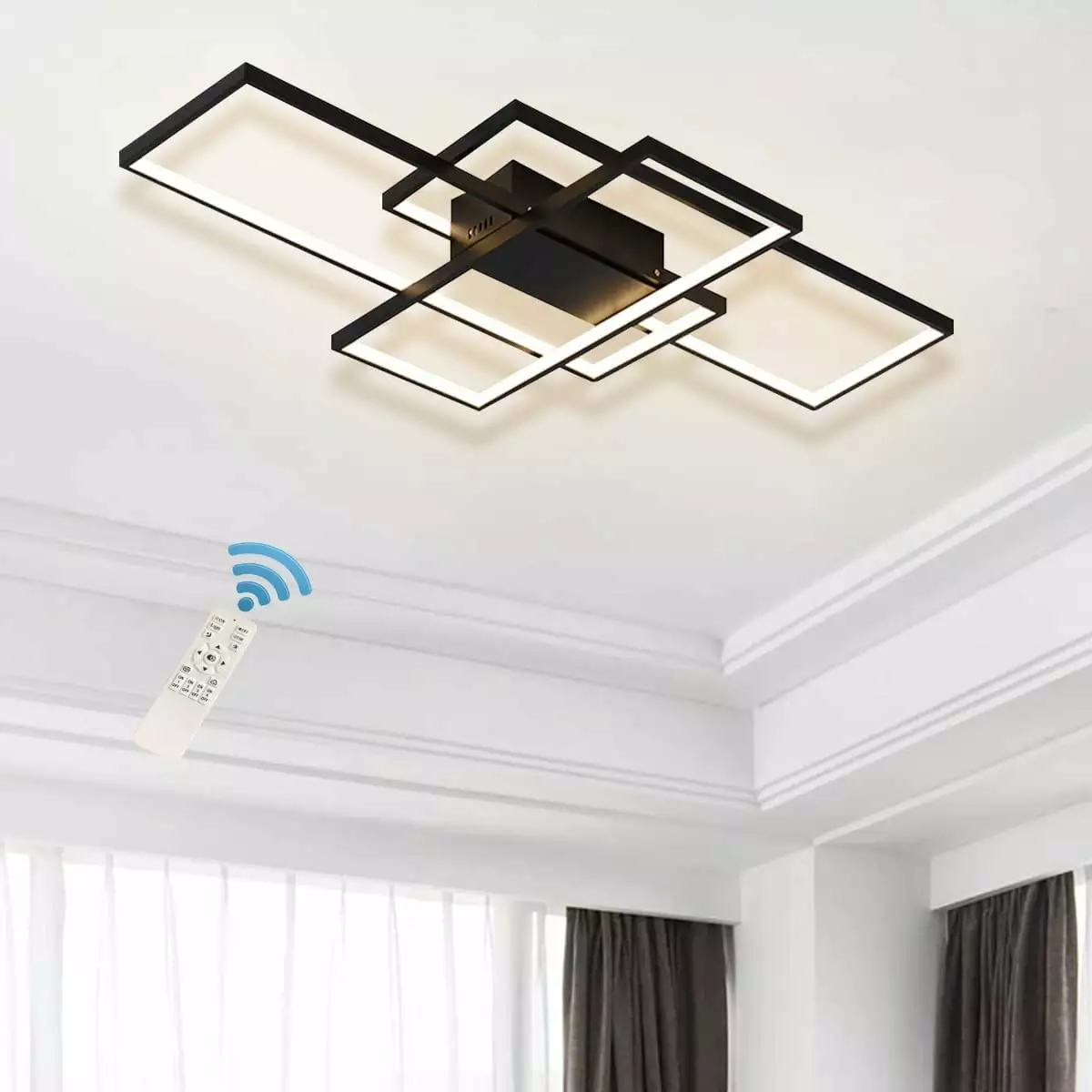 Garwarm Dimmable Ceiling Light. 3 Squares Modern LED Ceiling Lamps with Remote Control. 50W Acrylic Flush Mount Ceiling Light Fixture for Living Room Bedroom Kitchen(Black)