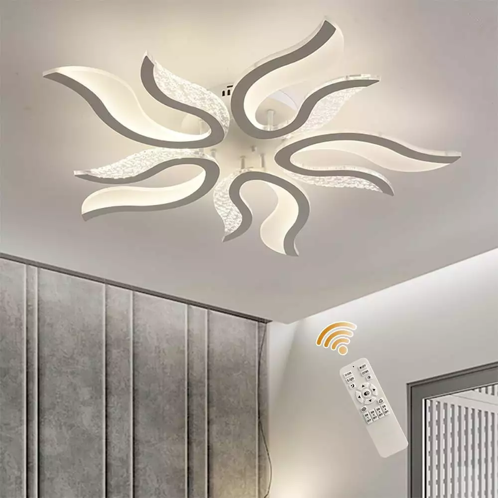 Garwarm LED Ceiling Light Dimmable 50W Modern Ceiling Lamps with Remote.Flame Shape LED Chandelier Light Fixture for Living Room Dining Room Bedroom Decorative Lamp.3 Color/3000-6500K