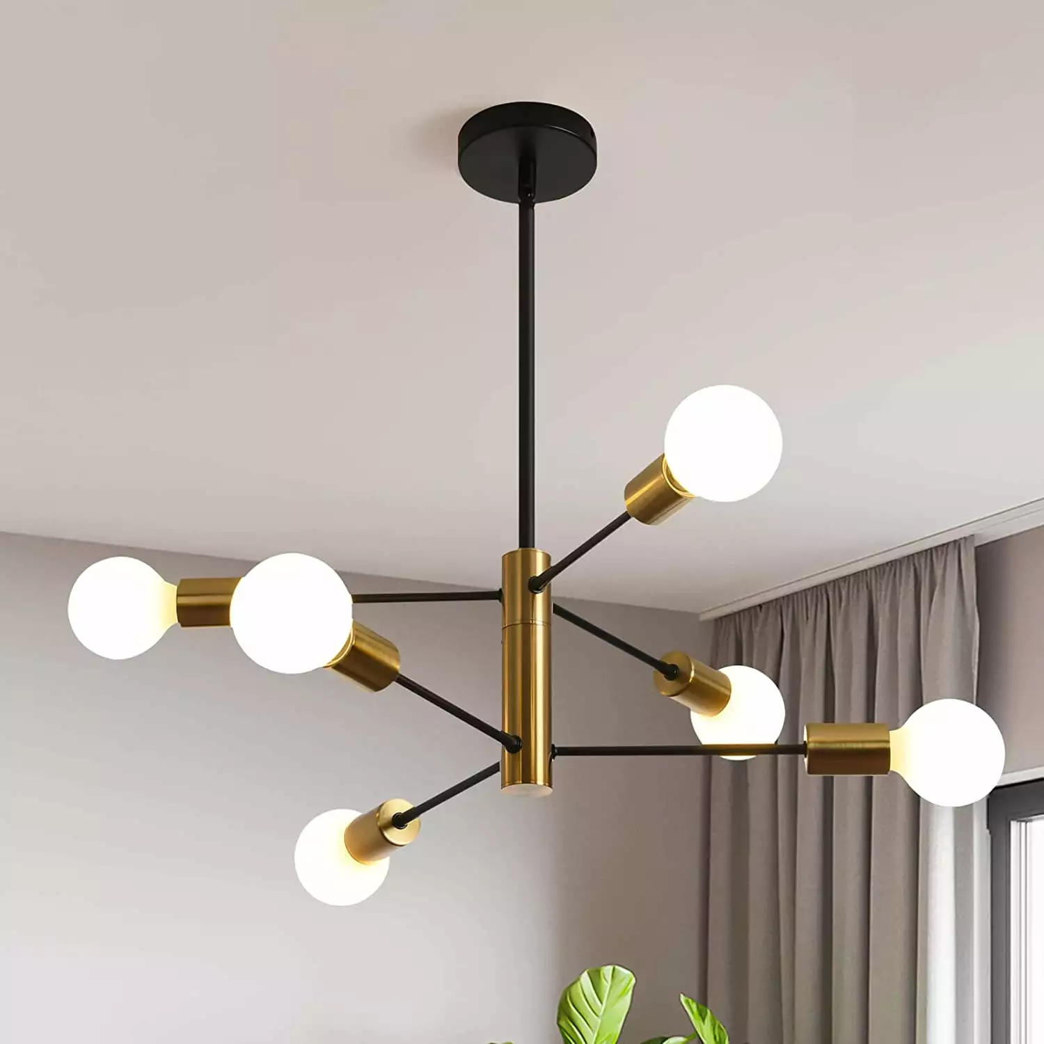 Garwarm Sputnik Chandelier Mid Century Modern Chandeliers Light Fixture Industrial Adjustable Black & Gold Ceiling Pendant Lighting for Living Room Dining Bedroom Kitchen Foyer