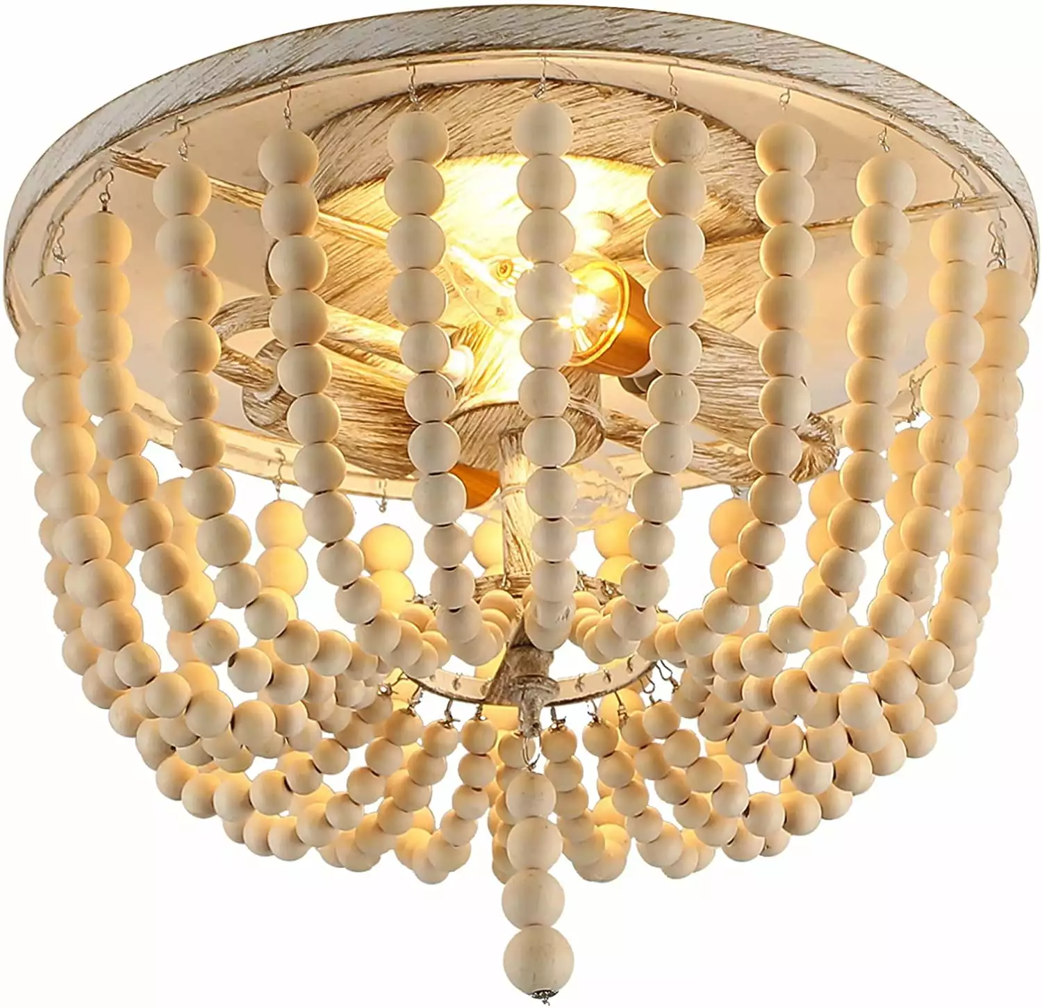 Garwarm Wood Beaded Ceiling Light. Boho Farmhouse Chandeliers Lighting Fixture. 2-Light Semi Flush Mount Ceiling Lamp for Bedroom Living Room Kitchen