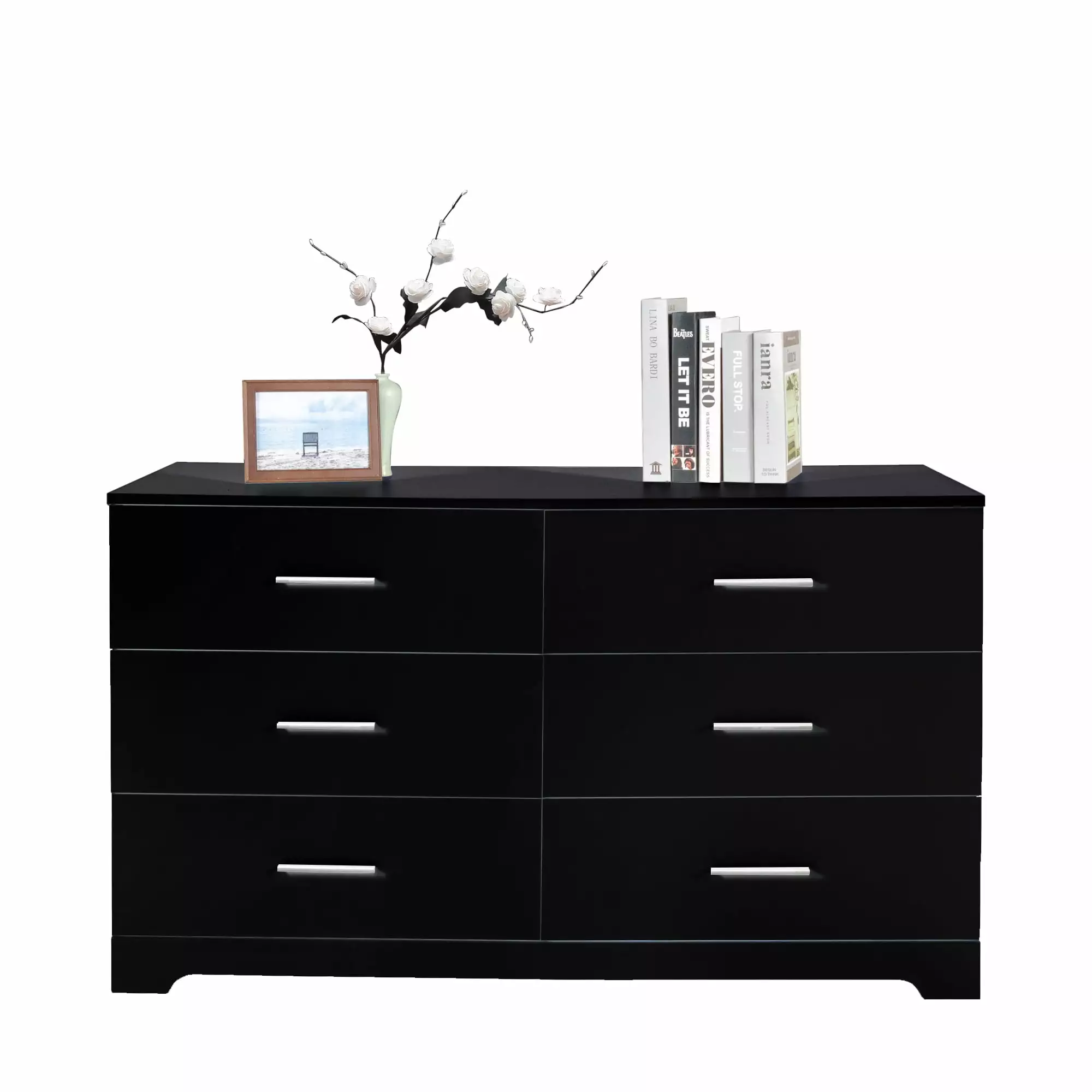 GeDecor 6 Drawer Double Dresser for Bedroom. Wide Storage Cabinet. Chest of Organizer Unisex. Black