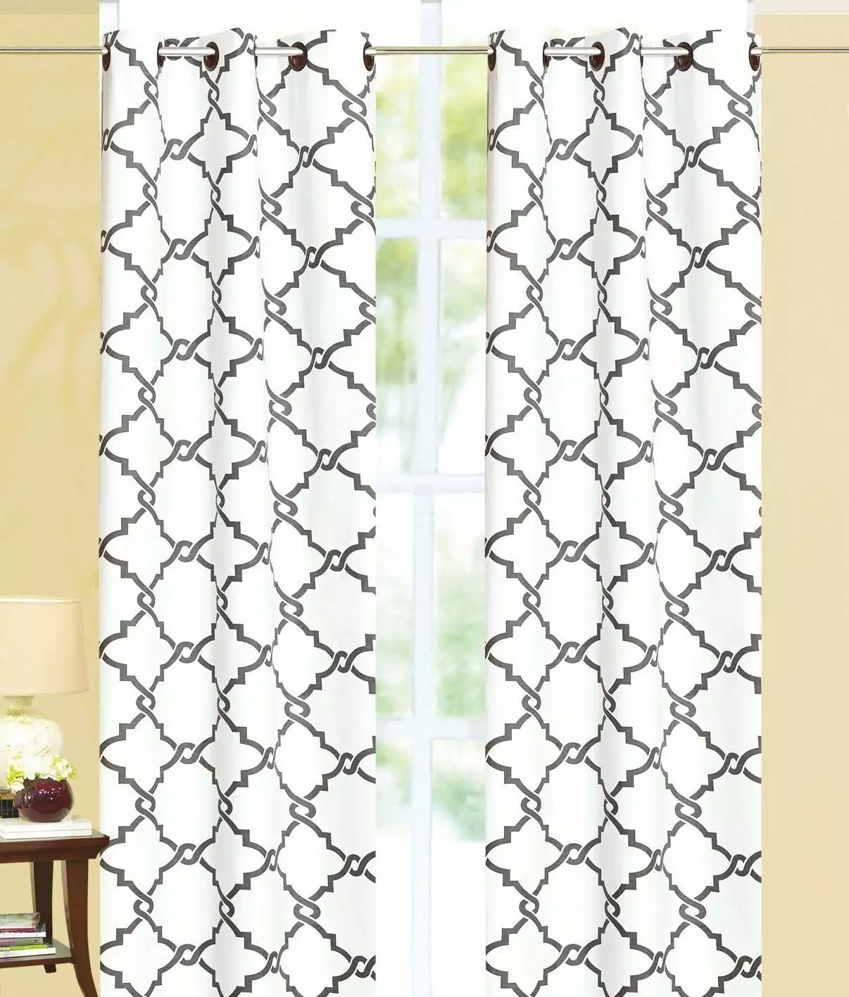 Geometric Modern Print Insulated 100% Thermal Blackout Window Grommet Curtain Panel - 84 White-Gray