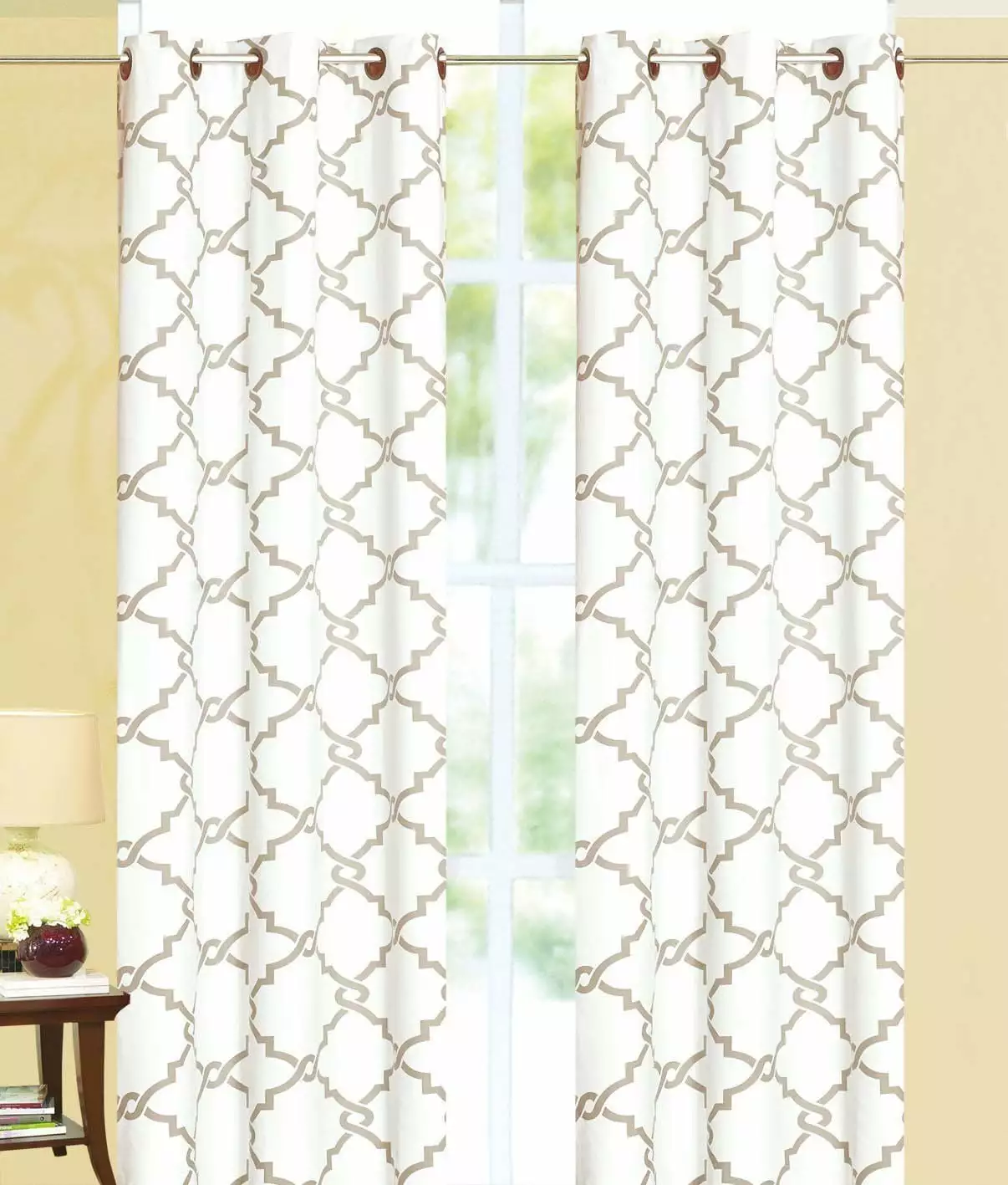 Geometric Modern Print Insulated 100% Thermal Blackout Window Grommet Curtain Panel - 84 White-Taupe