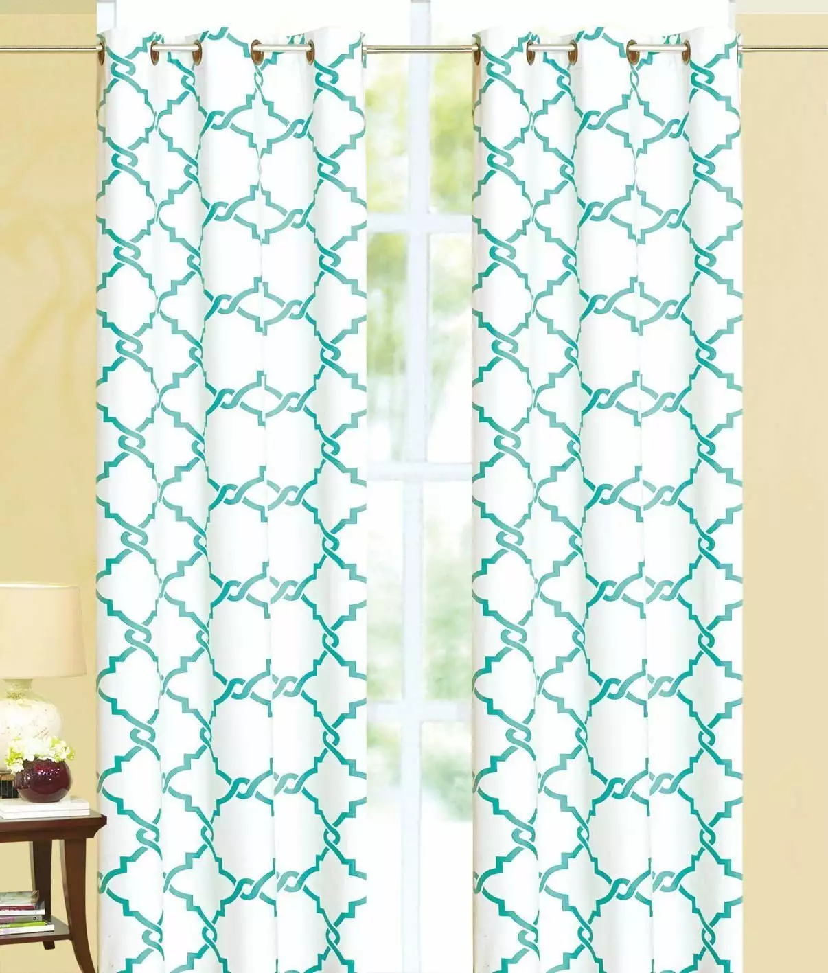 Geometric Modern Print Insulated 100% Thermal Blackout Window Grommet Curtain Panel - 84 White-Turquoise