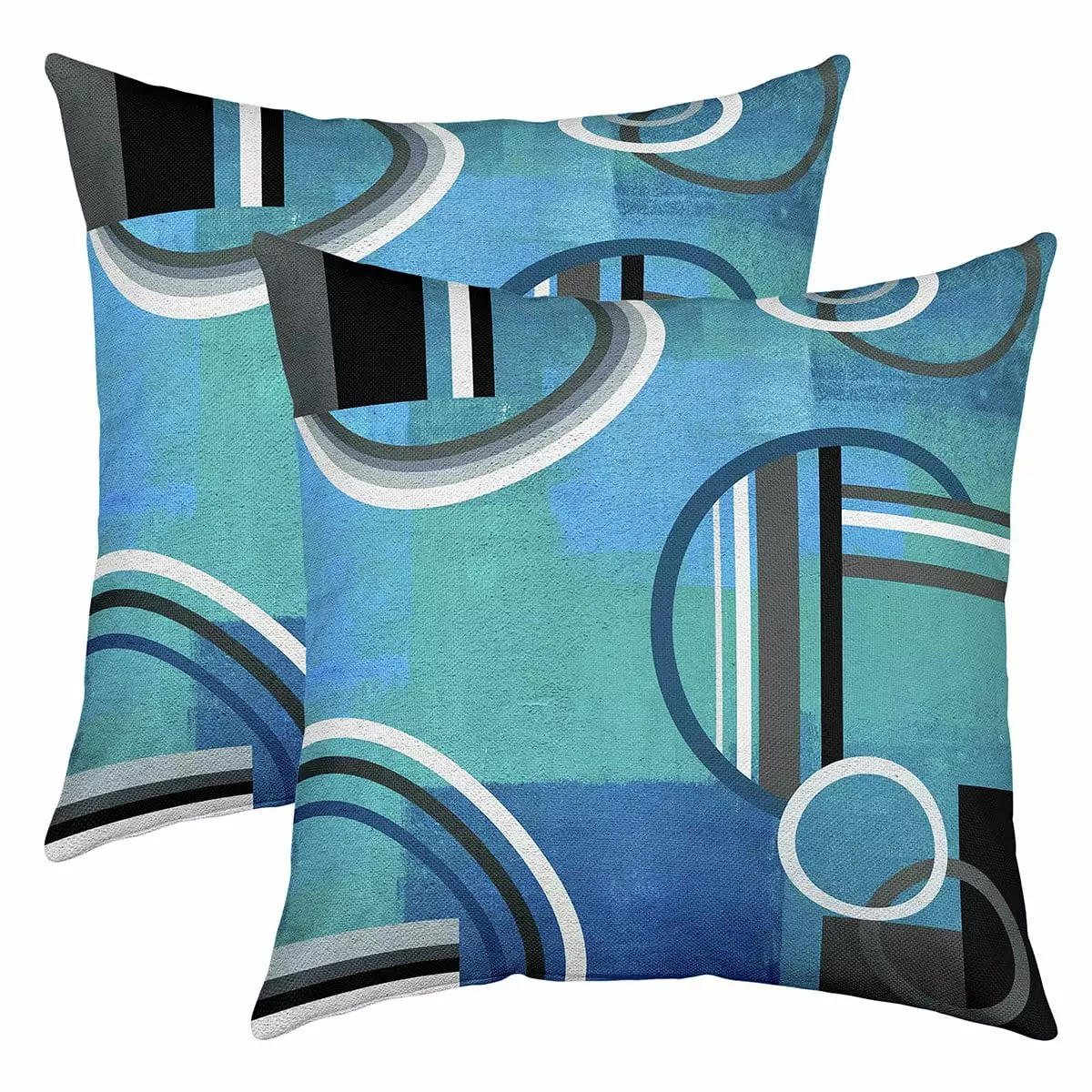 Geometric Pillow Covers 18x18 Inch Set of 2.Oil Painting Throw Pillow Covers Watercolor Cushion Cases.Geometry Circles Cushion Covers.Blue Green Black Grey Modern Artwork Decorative Pillow Covers