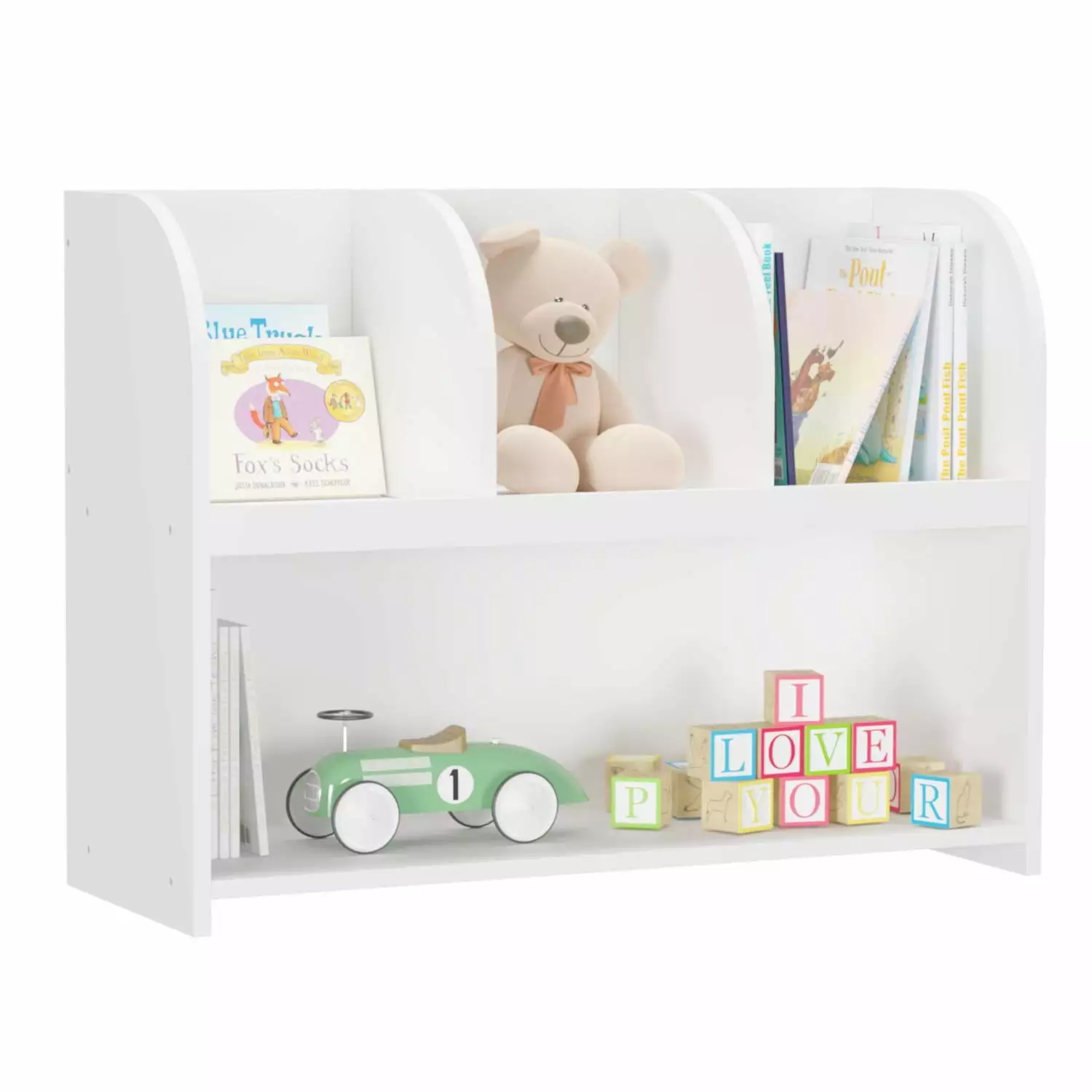 Gewnee Kids Bookcase.Wooden Toy Storage Bookshelf with 4 Compartments for Children's Room.White