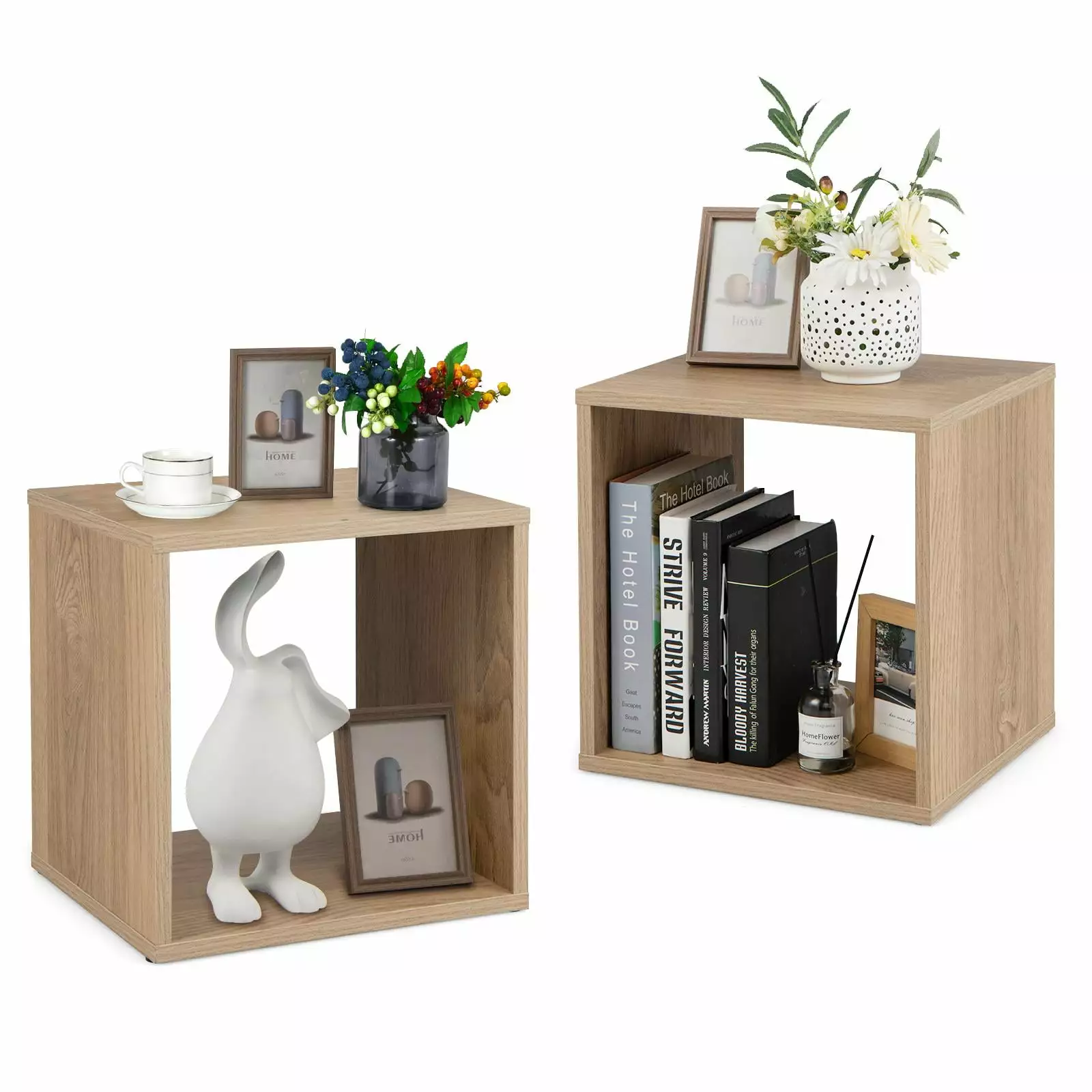 Giantex 2 Cube Bookshelf Organizer. Record Player Stand. Wood Bookshelf for Home Office