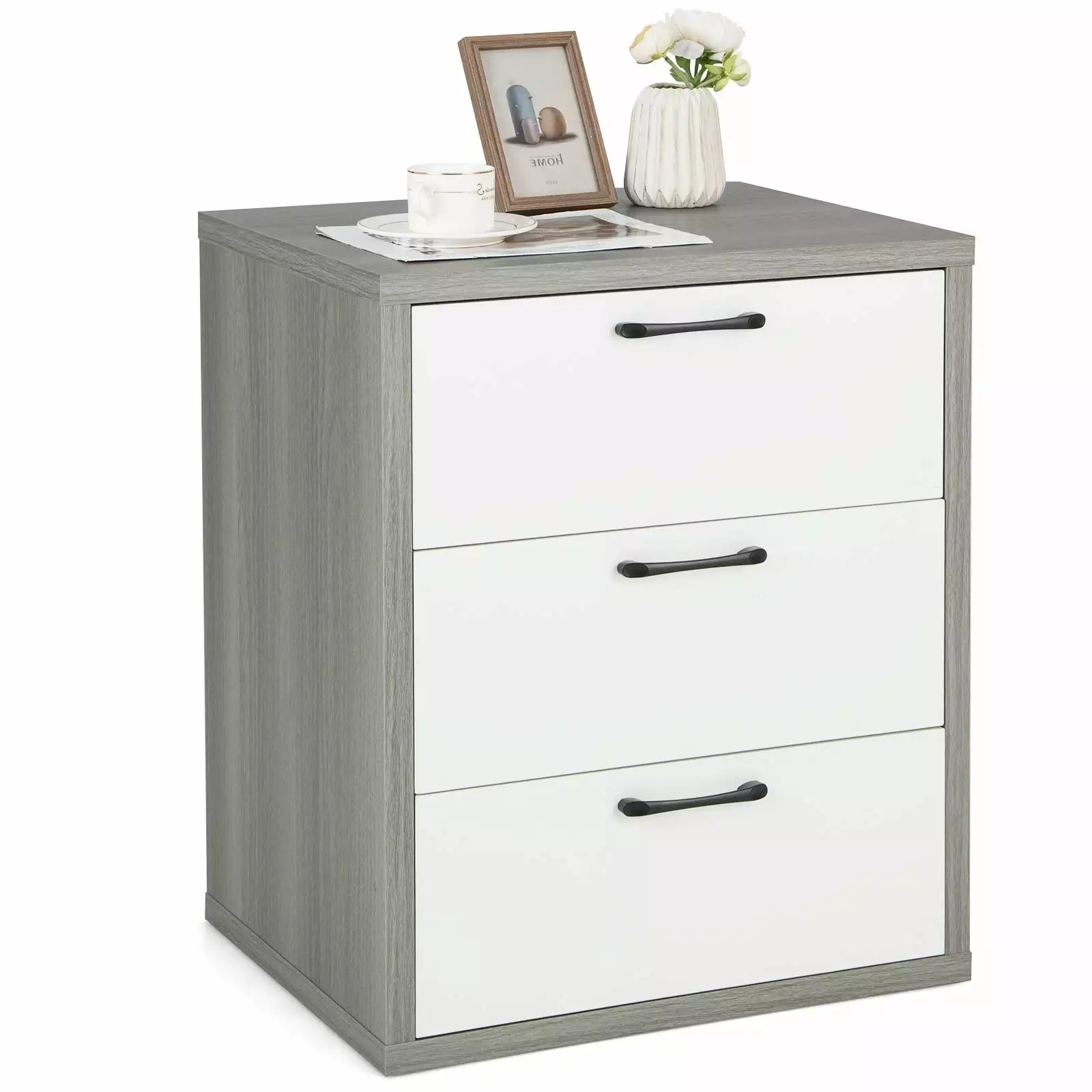 Giantex 3 Drawer Dresser. Wooden Nightstand End Table for Bedroom or Living Room