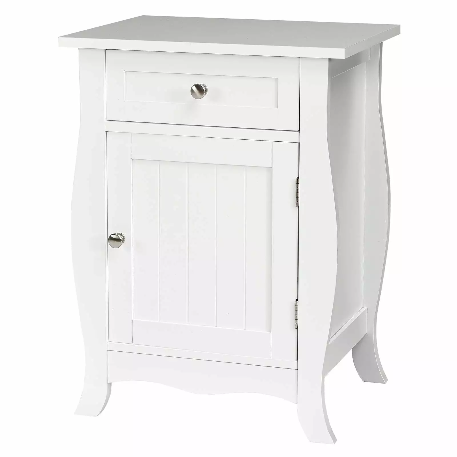 Giantex End Table Accent Storage Floor Cabinet. Wooden Nightstand with Drawer and Single-Door Cabinet. Metal Knobs. Multi-Functional Sofa Bedside Table for Living Room. Bedroom. Hallway (1. White)