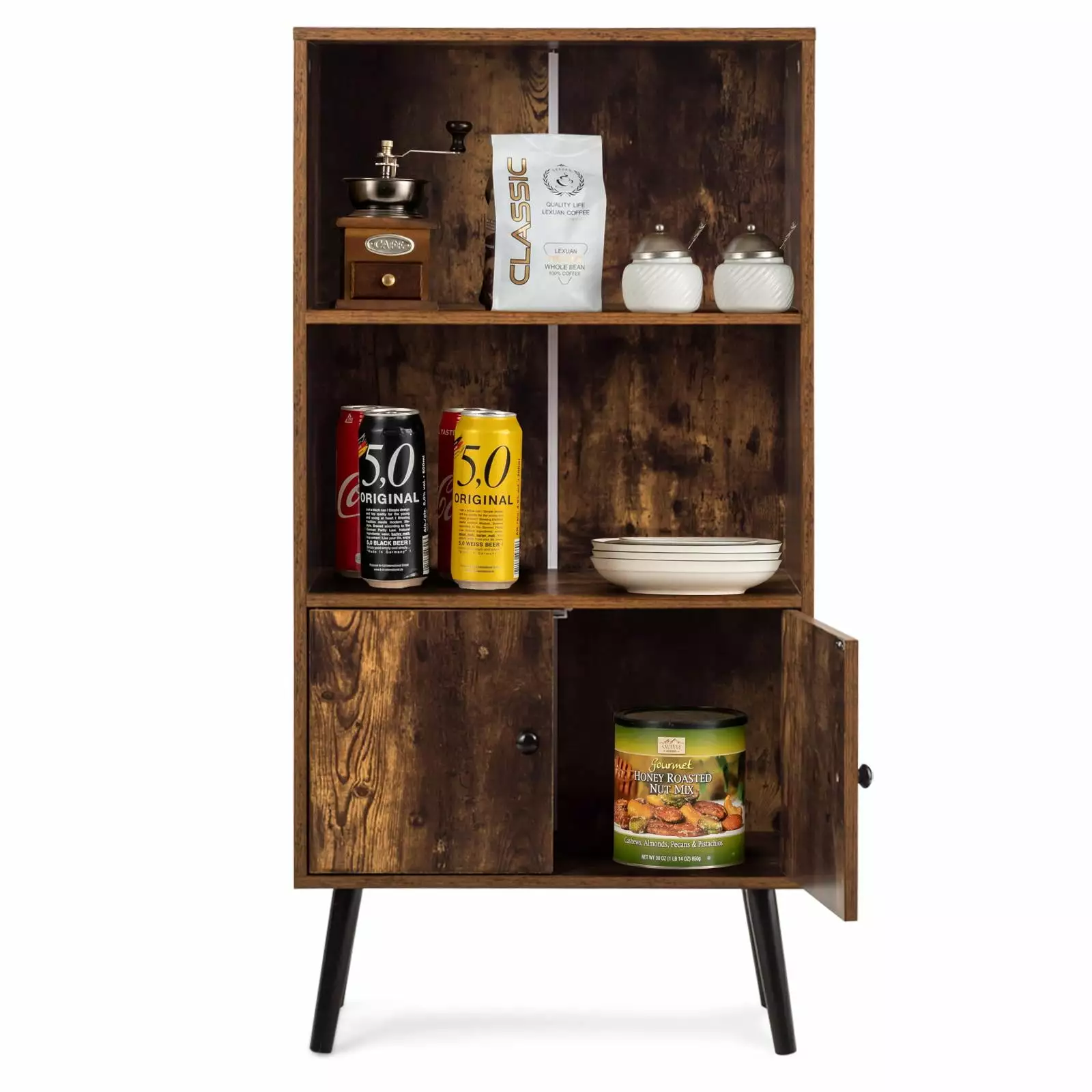 Giantex Retro Bookshelf W/3 Shelves & 2 Doors. Free-Standing Cabinet W/Solid Wood Legs. Decorative Shelf. Exhibition Shelf. Filing Shelf. Room Divider for Living Room. Office